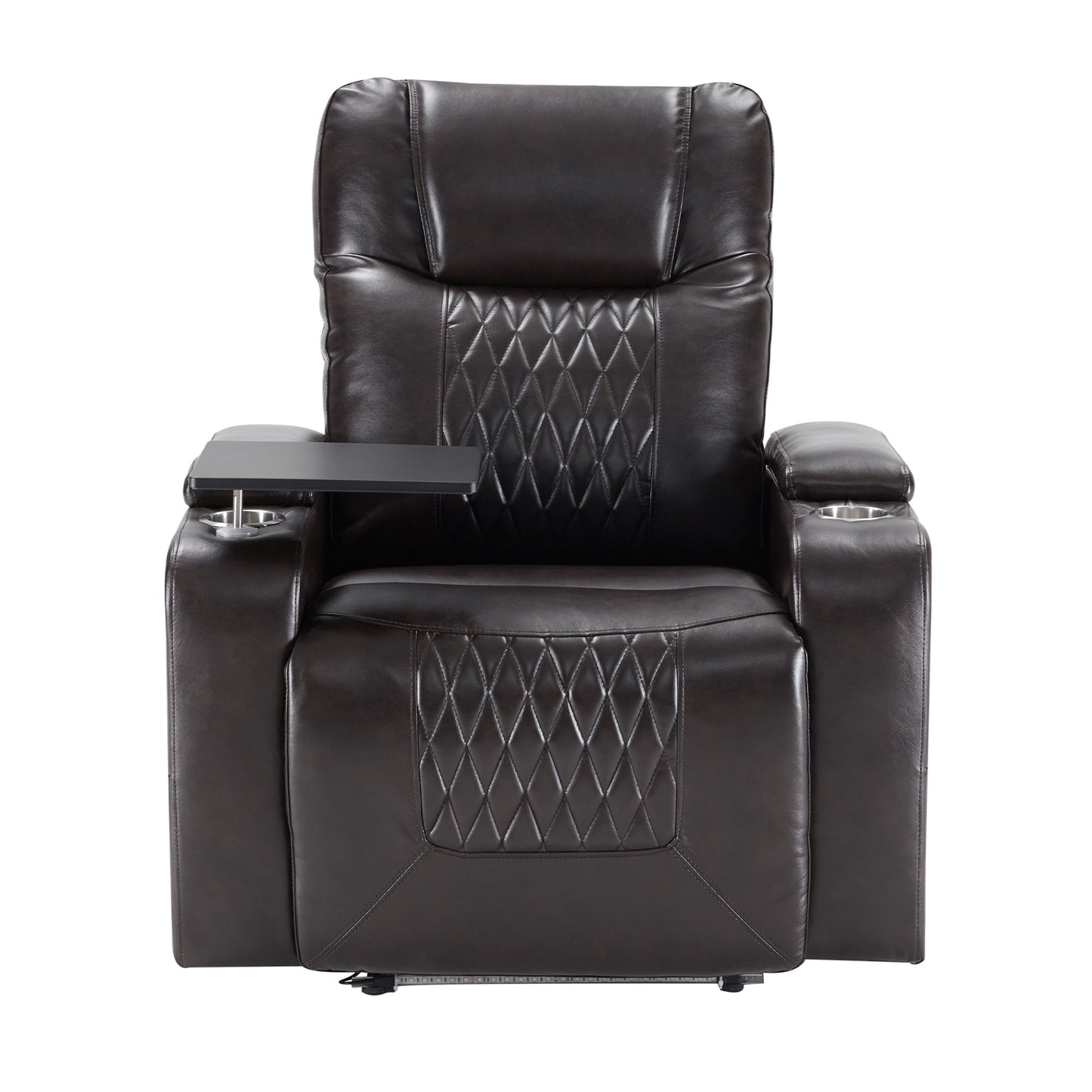 Power Motion Recliner with USB Charging Port and Hidden Arm Storage 2 Convenient Cup Holders Design and 360° Swivel Tray Table, Black