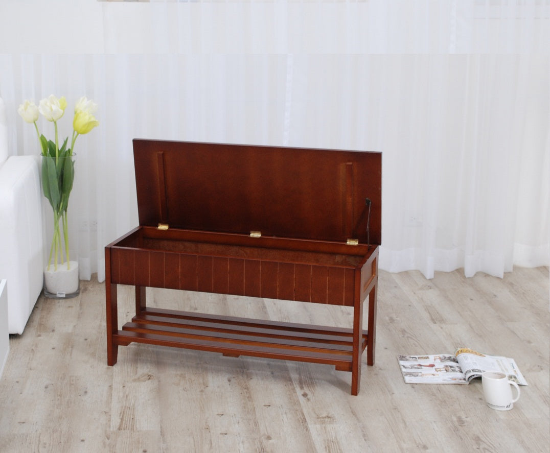 Rennes Cherry Finish Quality Solid Wood Shoe Bench With Storage