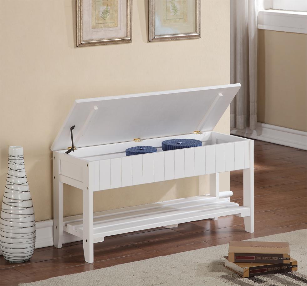 Rennes White Finish Quality Solid Wood Shoe Bench With Storage