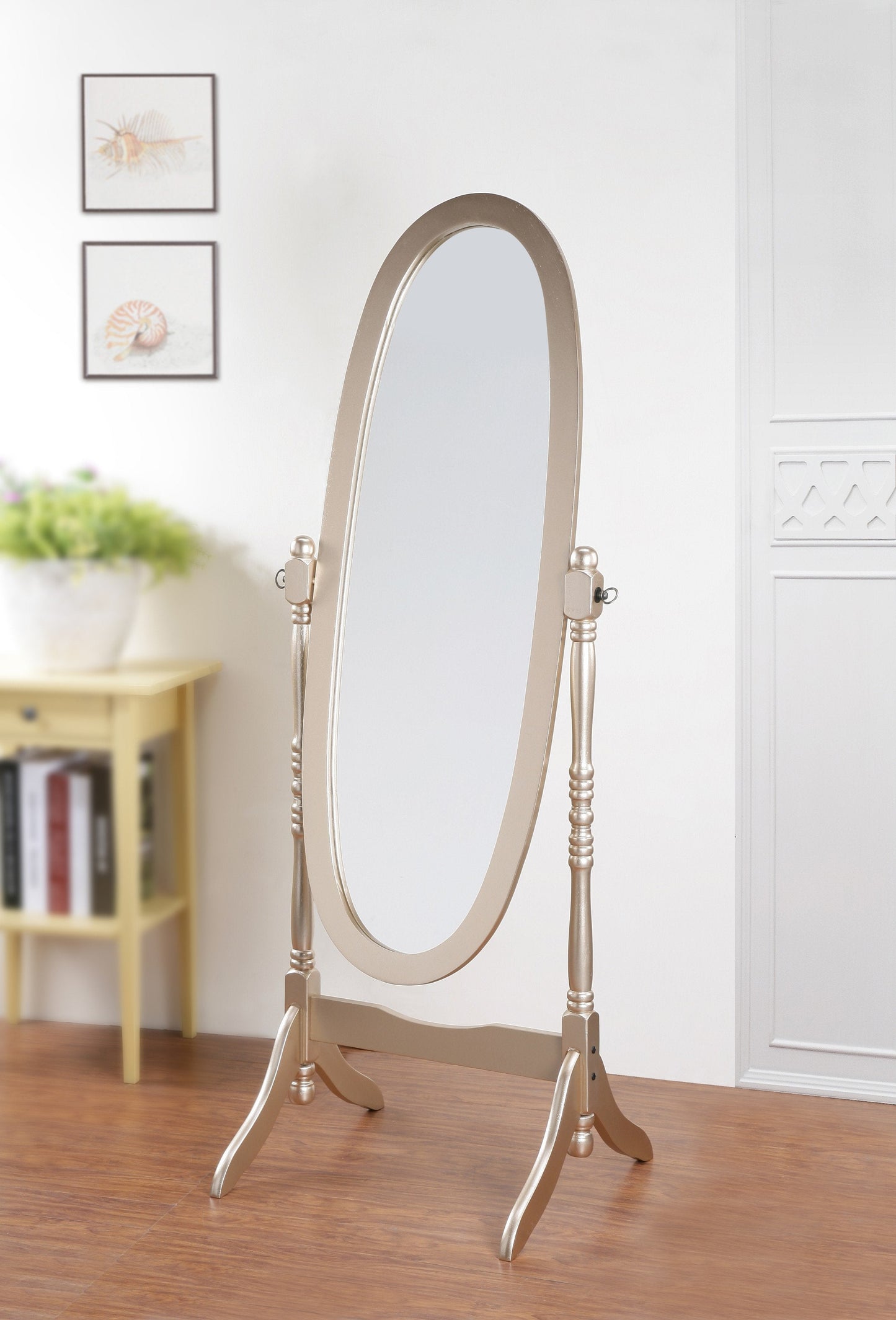 Traditional Queen Anna Style Wood Floor Cheval Mirror, Gold Finish
