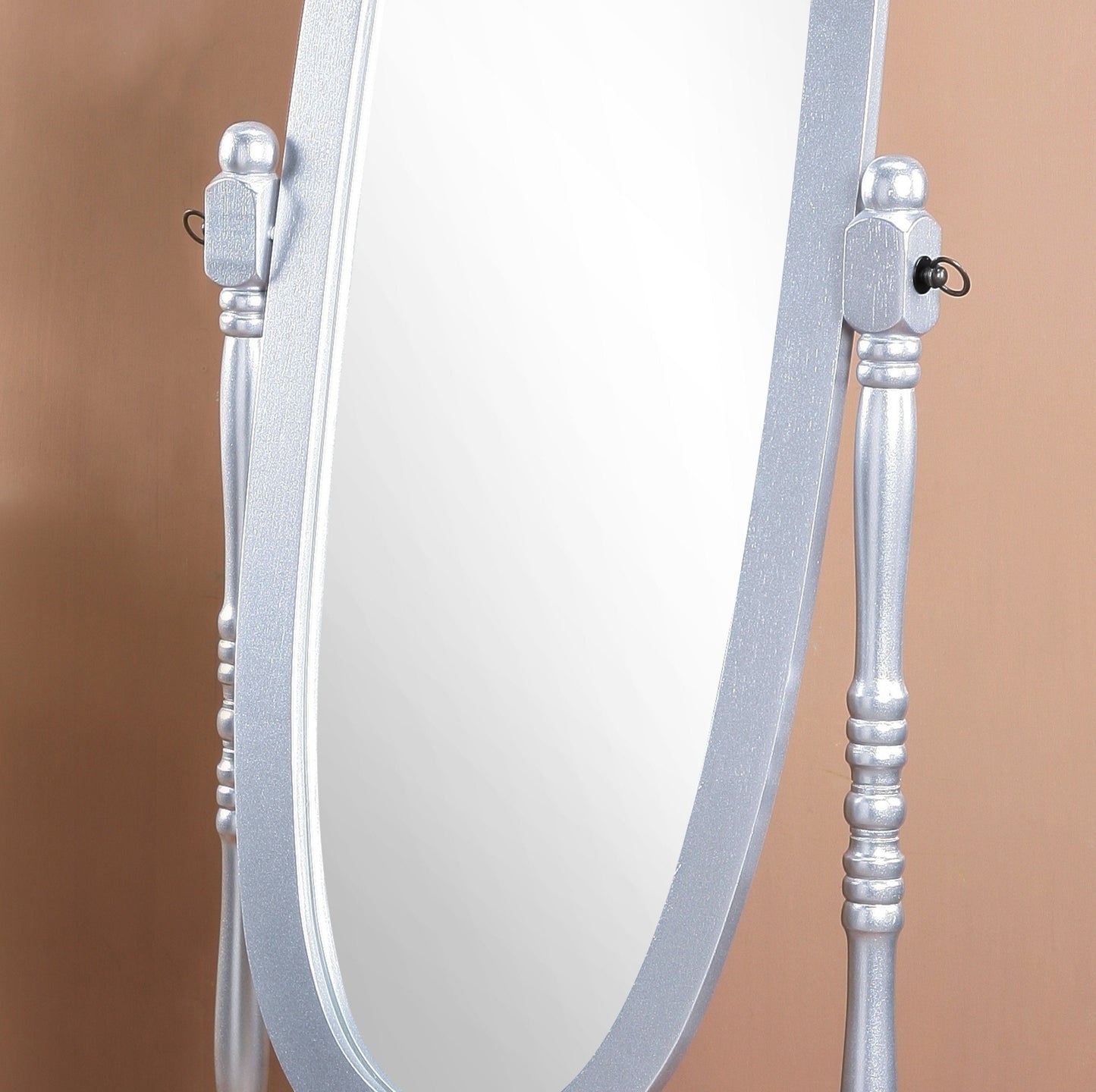 Traditional Queen Anna Style Wood Floor Cheval Mirror, Silver Finish