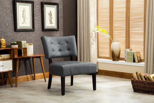 Bally Blended Grey Leather Tufted Accent Chair with Oversized Seating