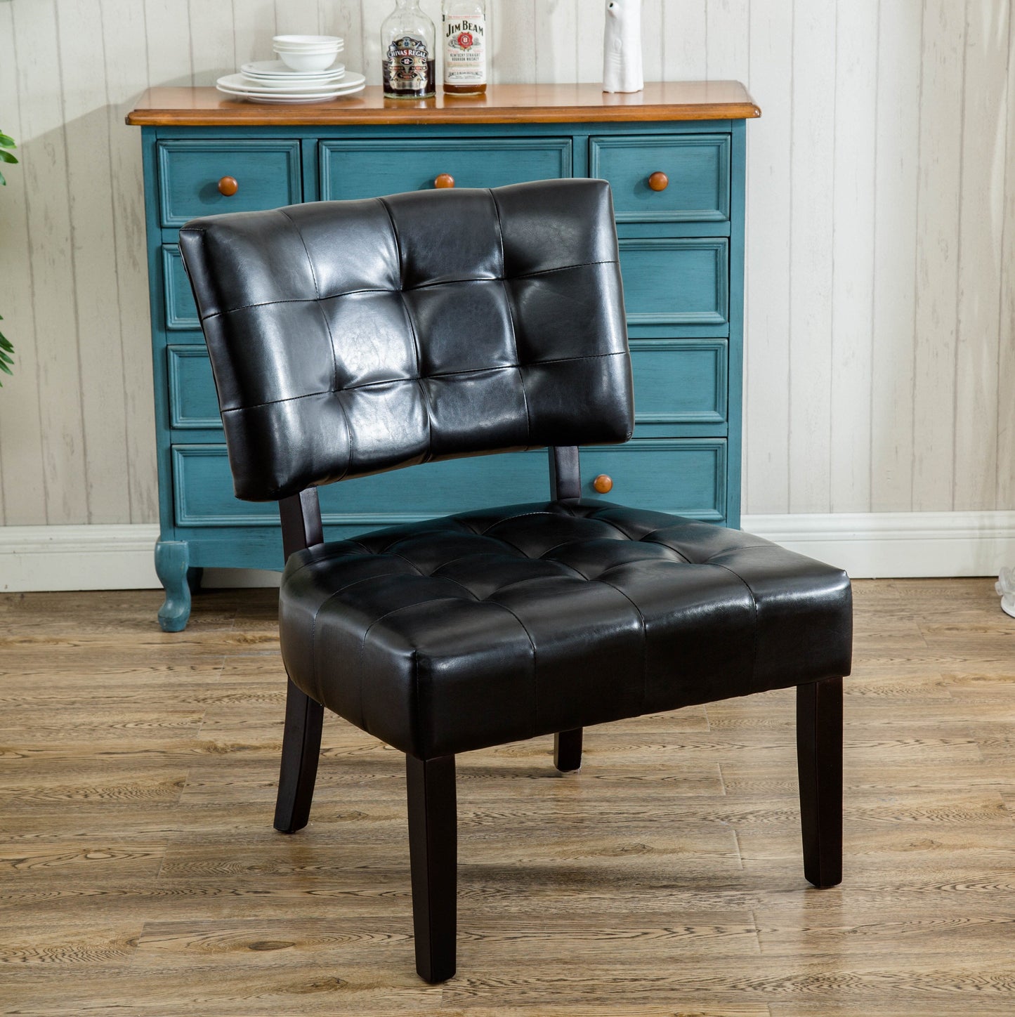 Faux Leather Tufted Accent Chair with Oversized Seating, Black