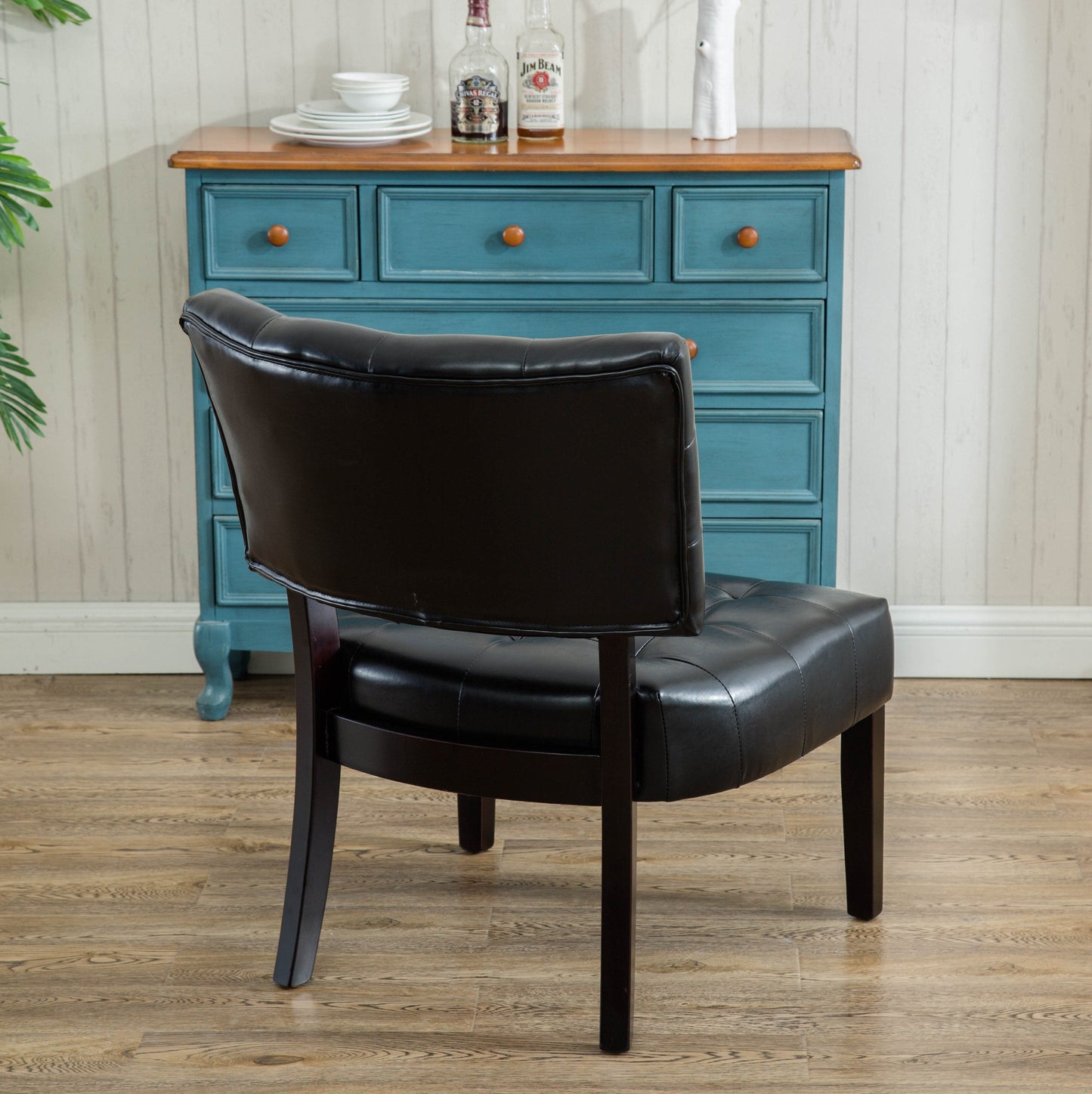 Faux Leather Tufted Accent Chair with Oversized Seating, Black