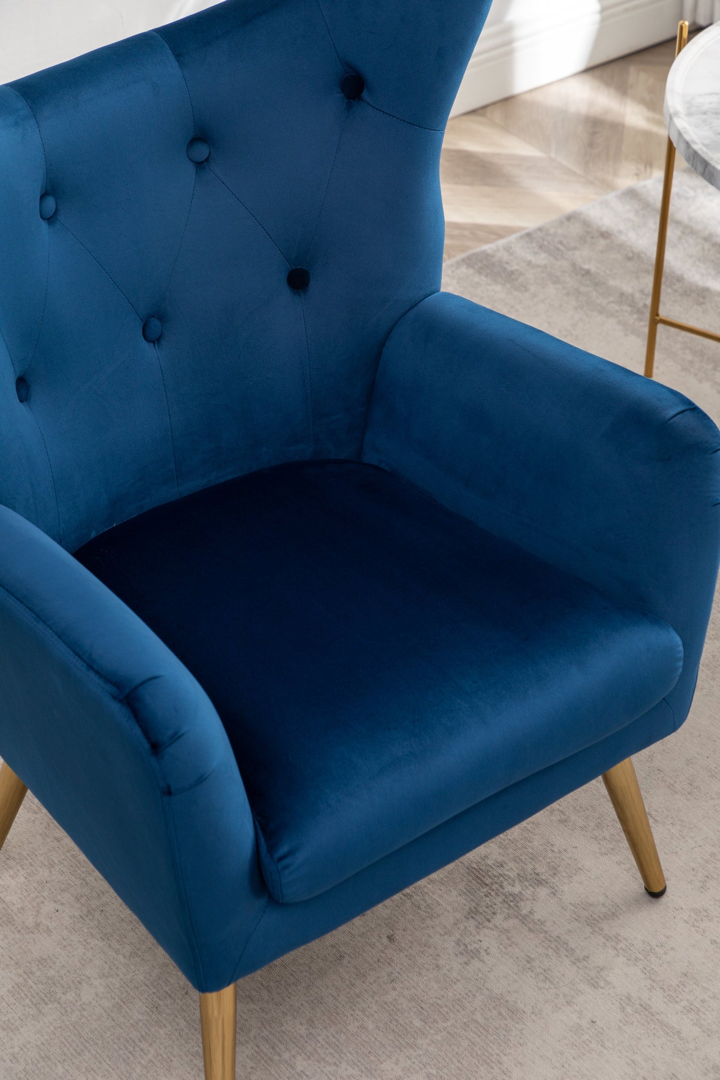 Roundhill Furniture Sovarol Velvet Button-Tufted Wing Back Accent Chair, Blue