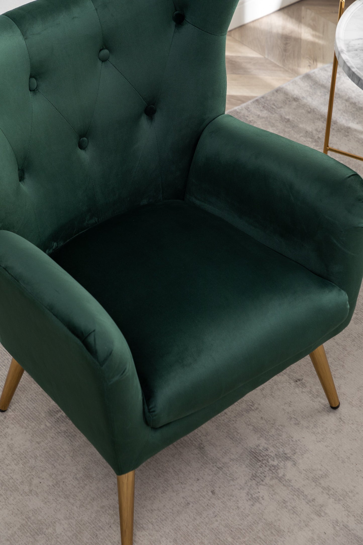 Roundhill Furniture Sovarol Velvet Button-Tufted Wing Back Accent Chair, Green