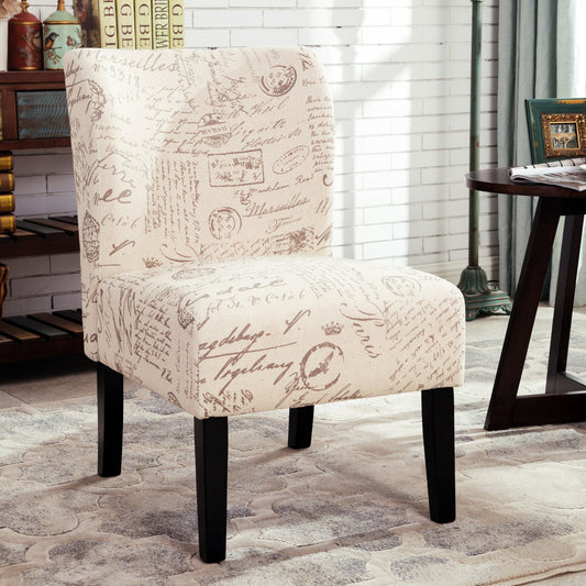 Capa English Letter Print Fabric Armless Contemporary Accent Chair