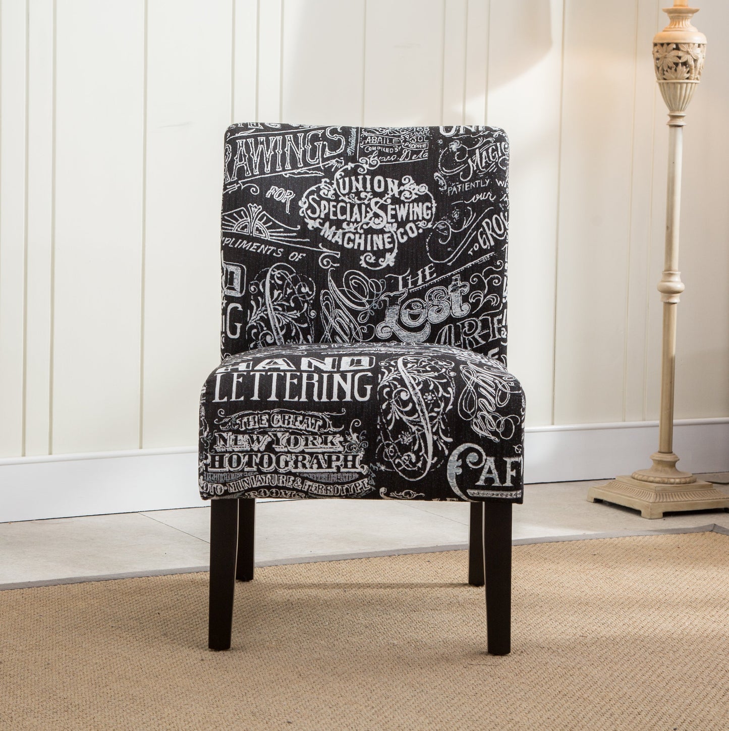 Capa Chalkboard Shadow Print Fabric Armless Contemporary Accent Chair