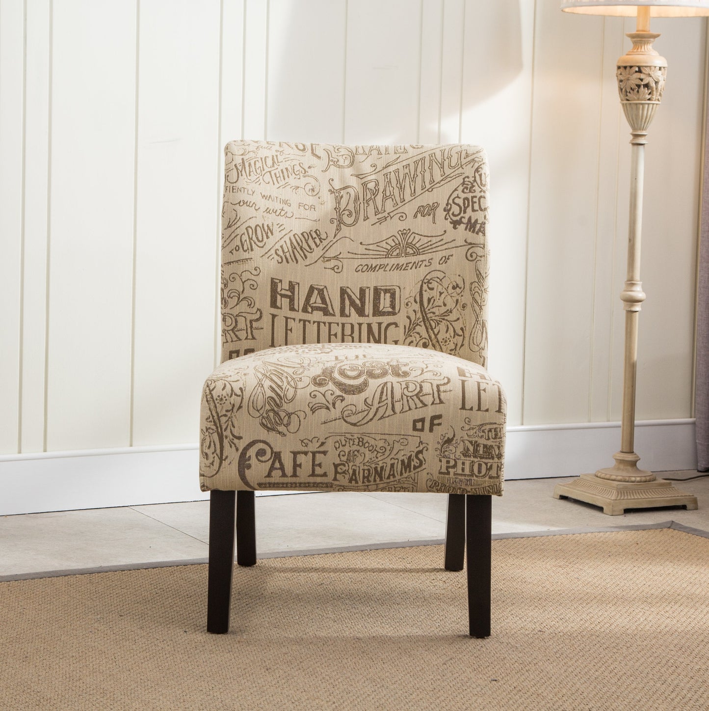 Capa Chalkboard Light Print Fabric Armless Contemporary Accent Chair