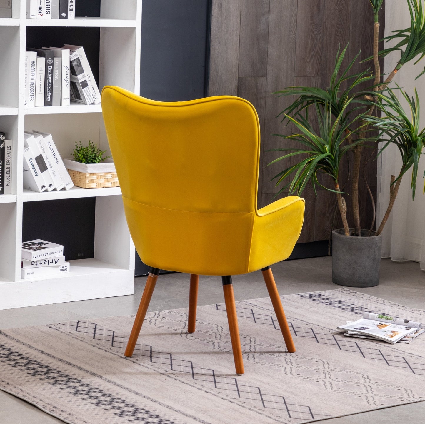 Doarnin Contemporary Silky Velvet Tufted Button Back Accent Chair, Yellow