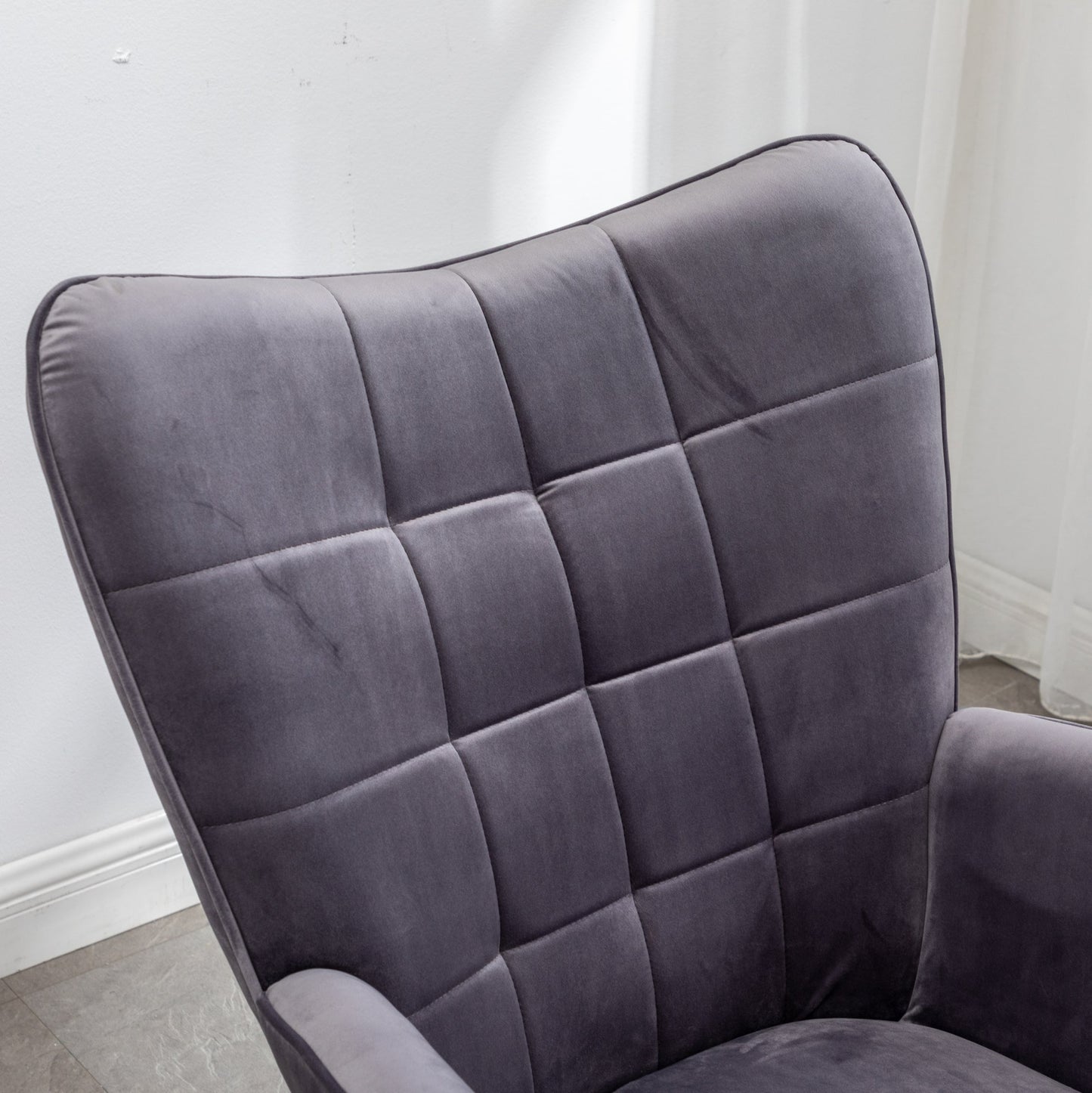 Leiria Contemporary Silky Velvet Tufted Accent Chair with Ottoman, Gray