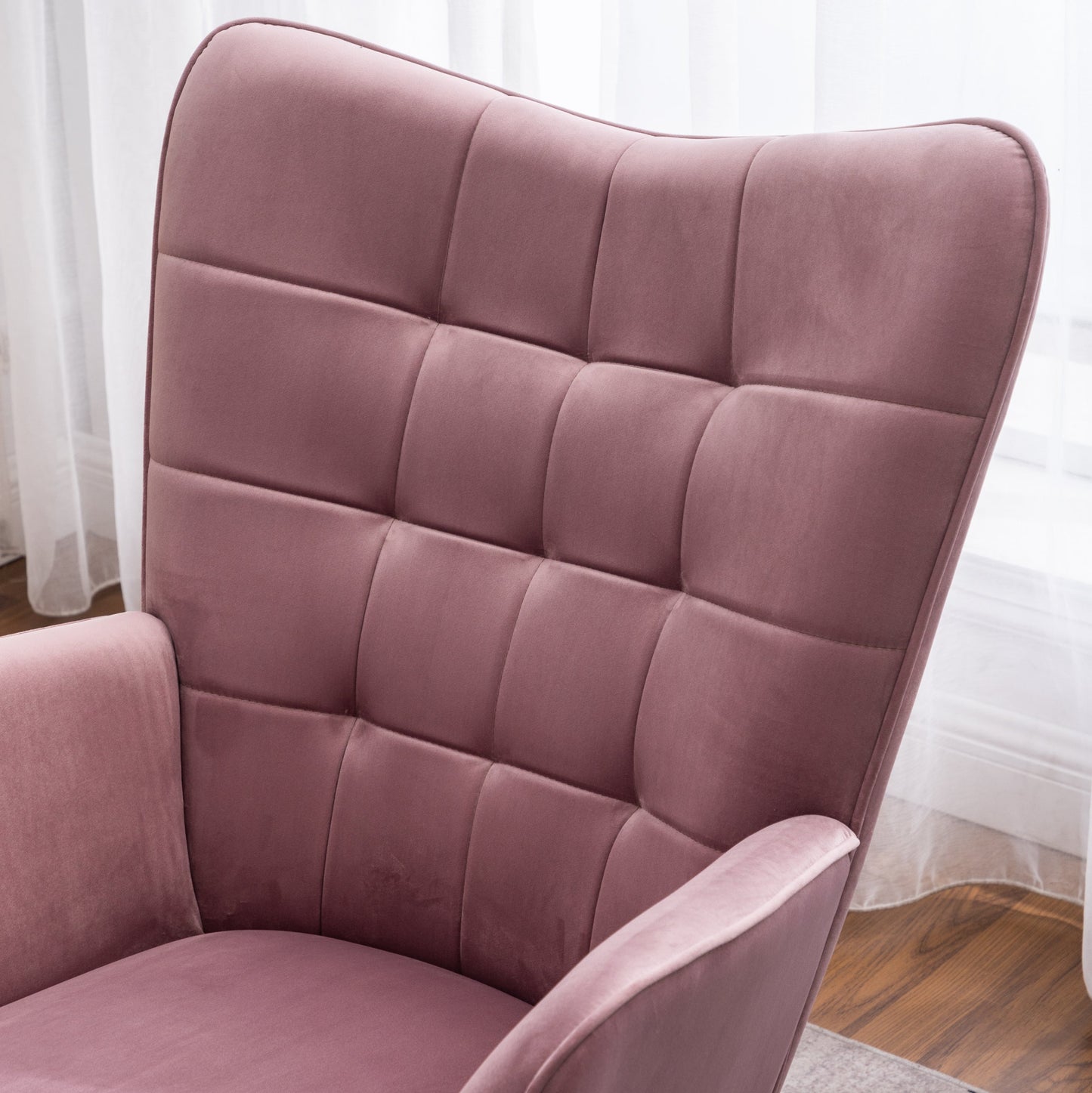 Leiria Contemporary Silky Velvet Tufted Accent Chair with Ottoman, Mauve
