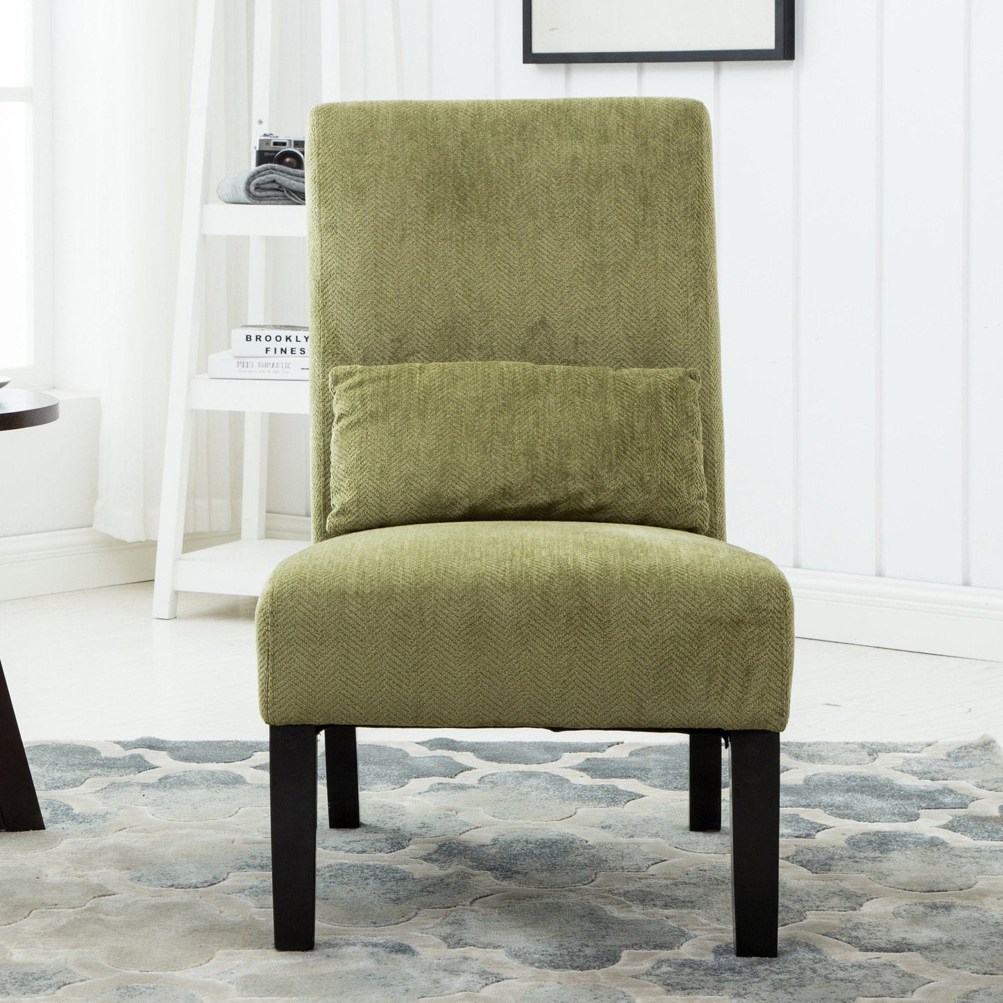Pisano Green chenille Fabric Armless Contemporary Accent Chair with Pillow