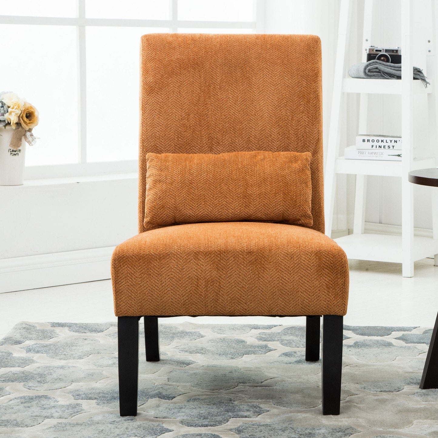 Pisano Orange chenille Fabric Armless Contemporary Accent Chair with Pillow