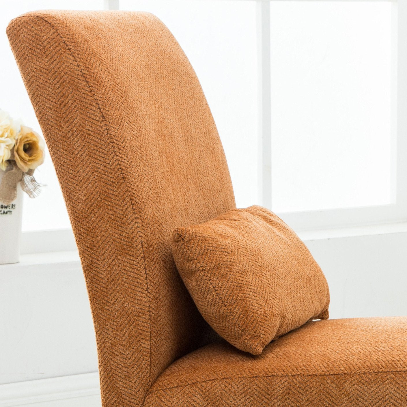 Pisano Orange chenille Fabric Armless Contemporary Accent Chair with Pillow