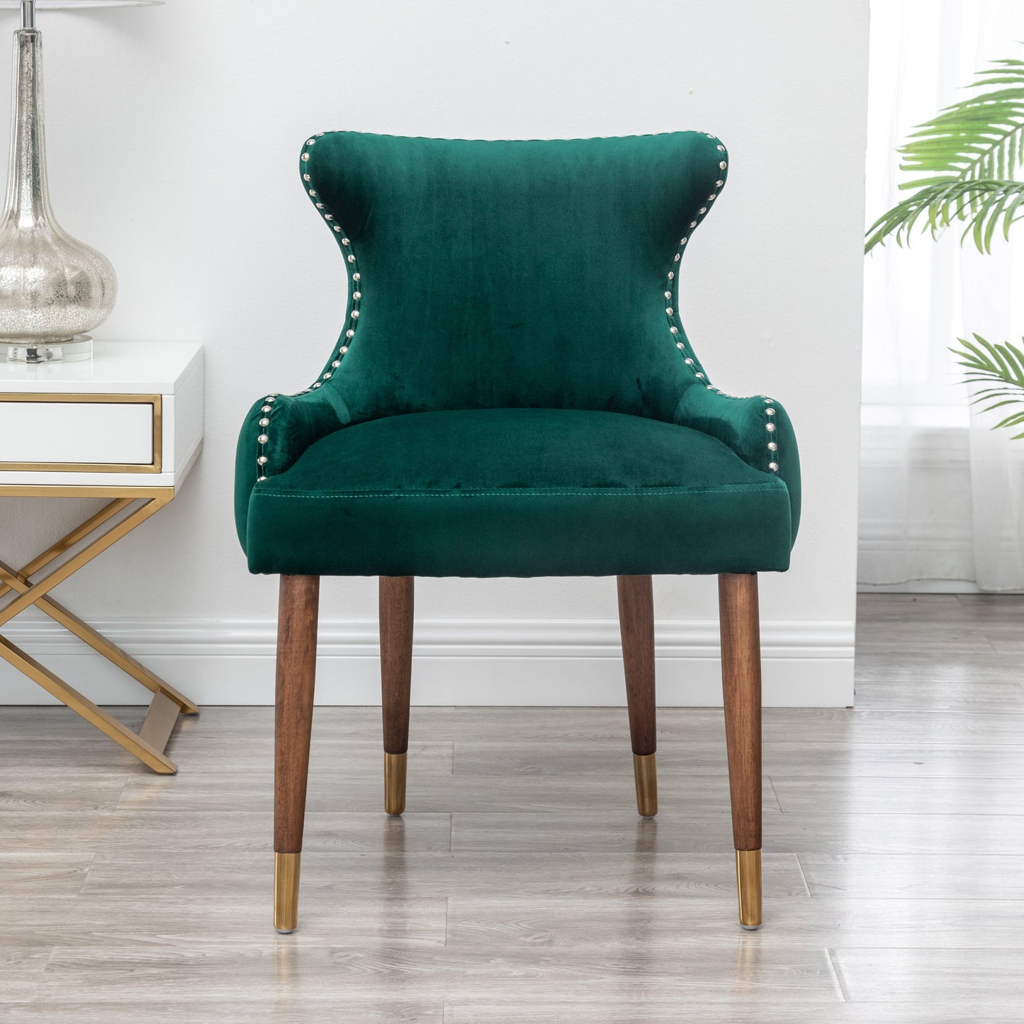 Lindale Contemporary Velvet Upholstered Nailhead Trim Accent Chair, Green