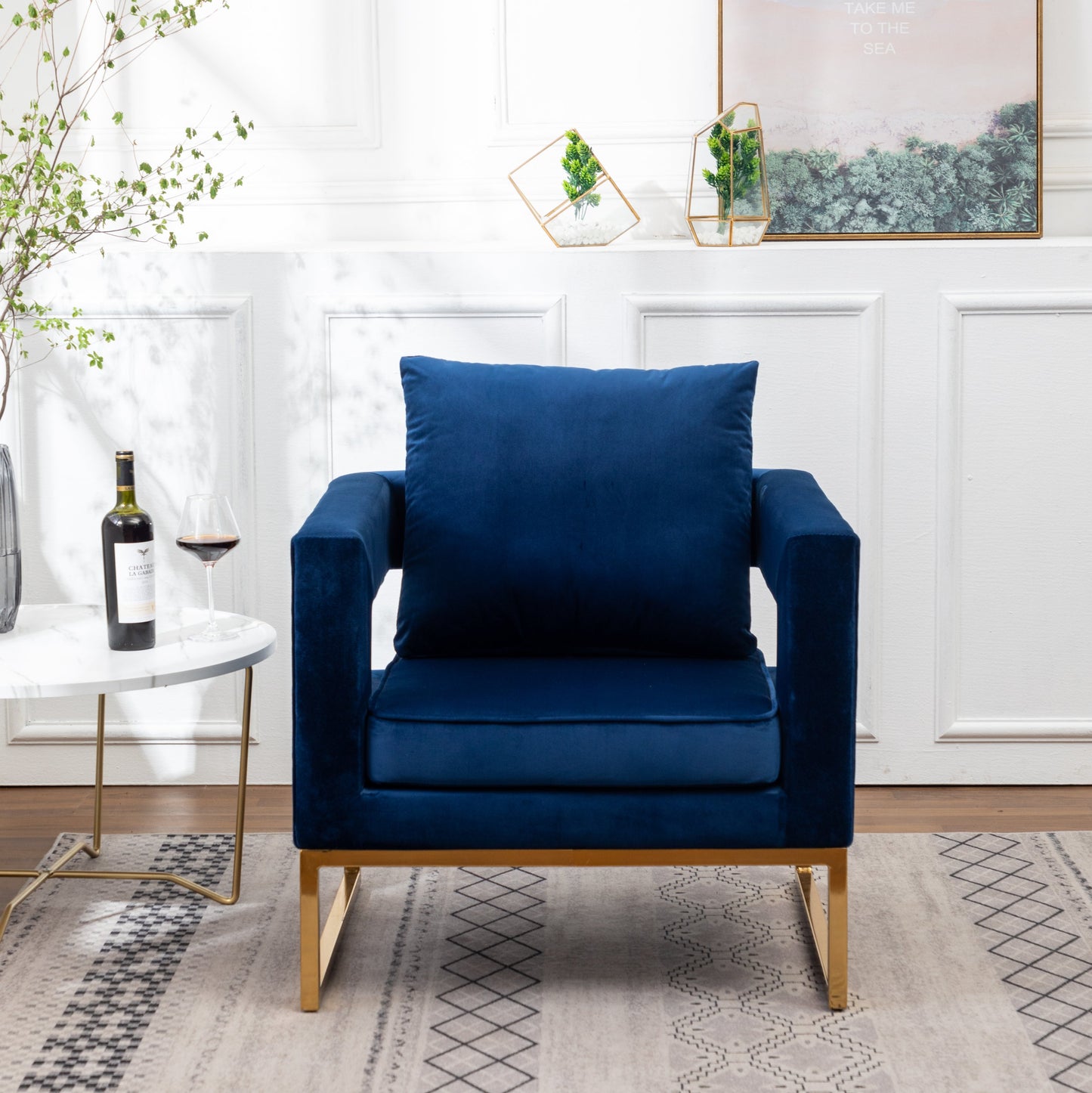 Lenola Contemporary Upholstered Accent Arm Chair, Blue