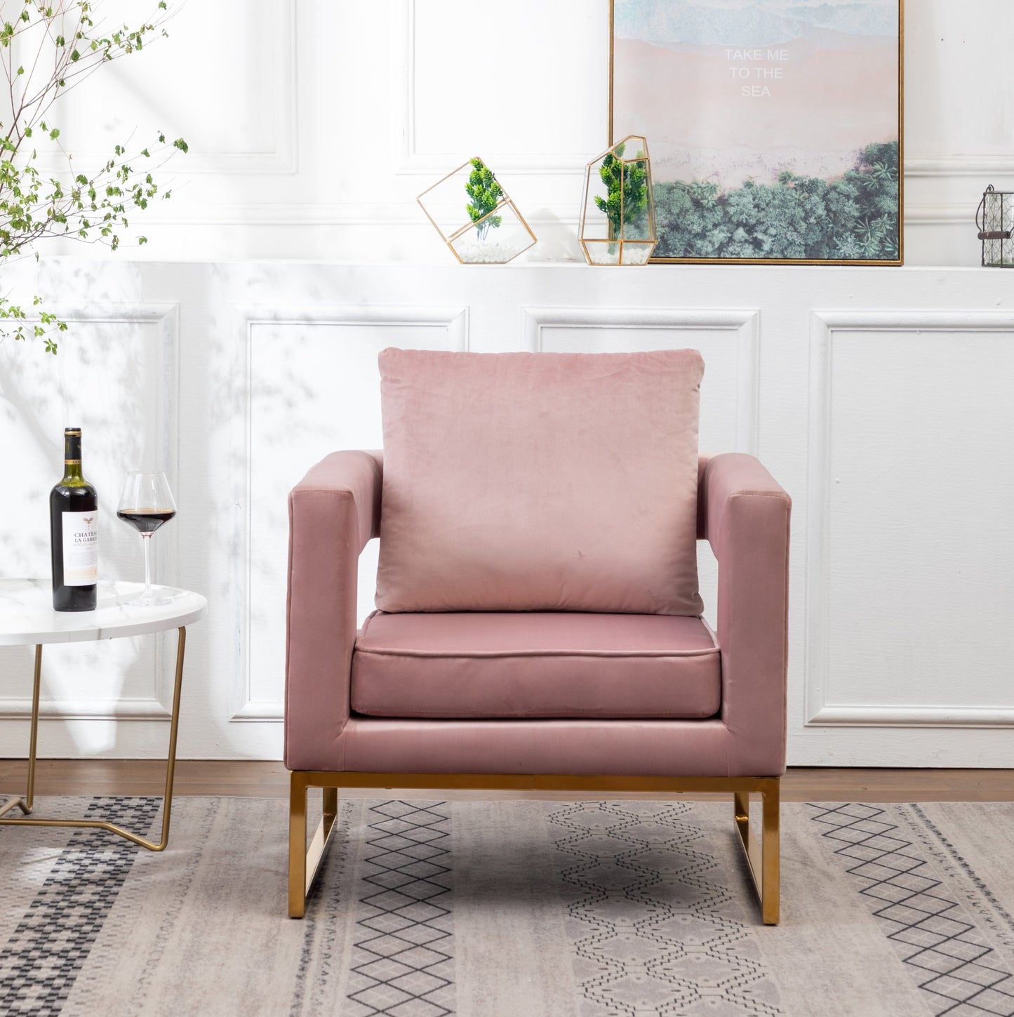 Lenola Contemporary Upholstered Accent Arm Chair, Pink