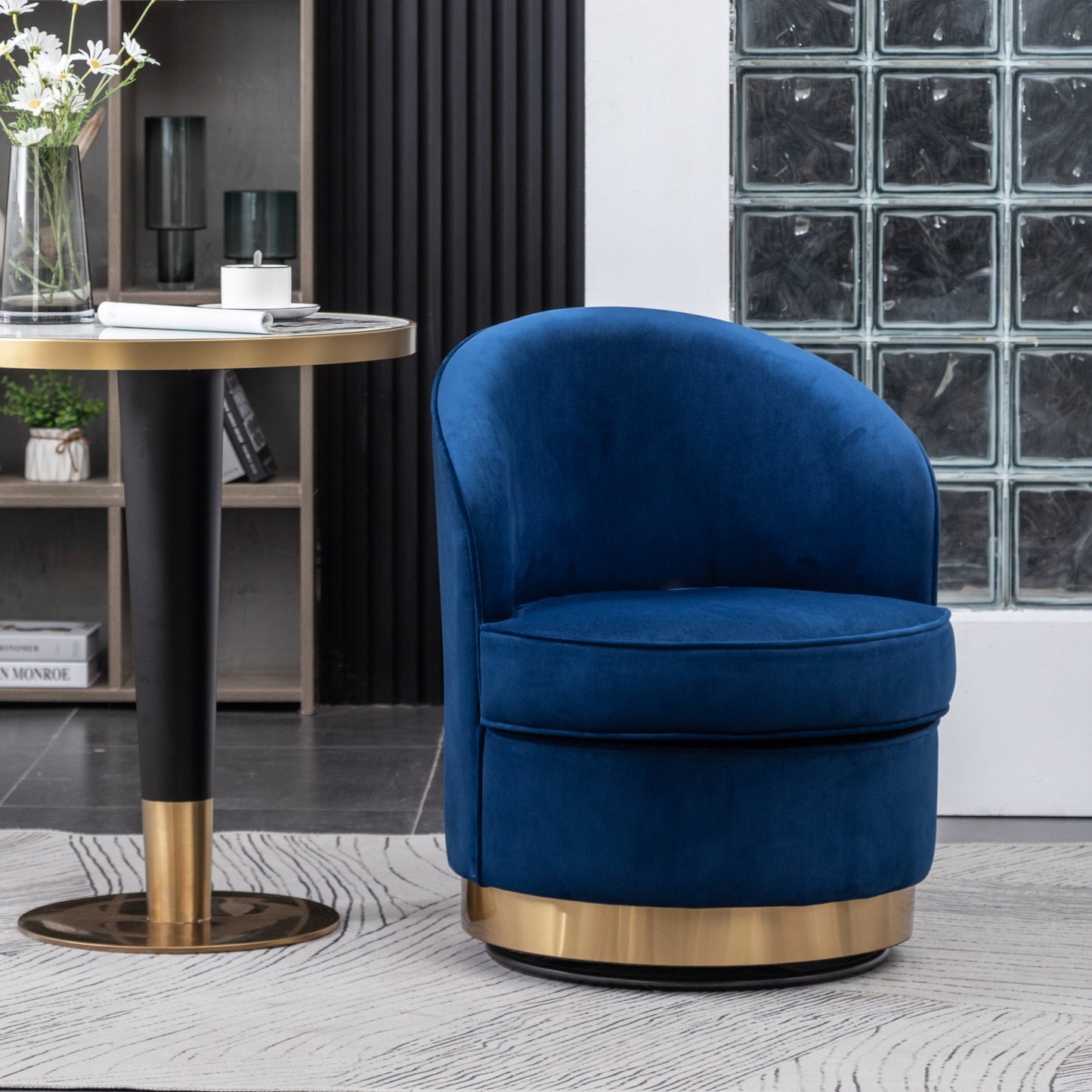 Wania Contemporary Velvet Swivel Chair, Blue
