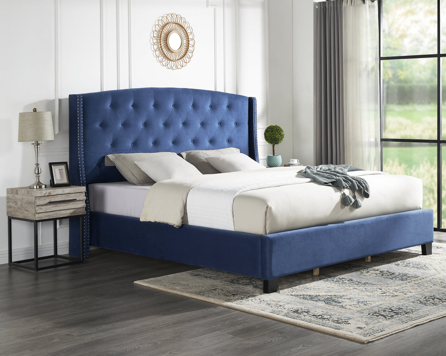 Fentina 3-Piece Upholstered Bedroom Set, Tufted Velvet Wingback Bed with Two Nightstands