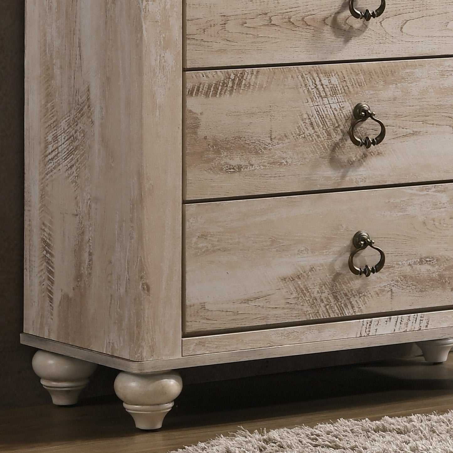 Imerland Contemporary White Wash Finish Patched Wood Top 5-drawer Chest