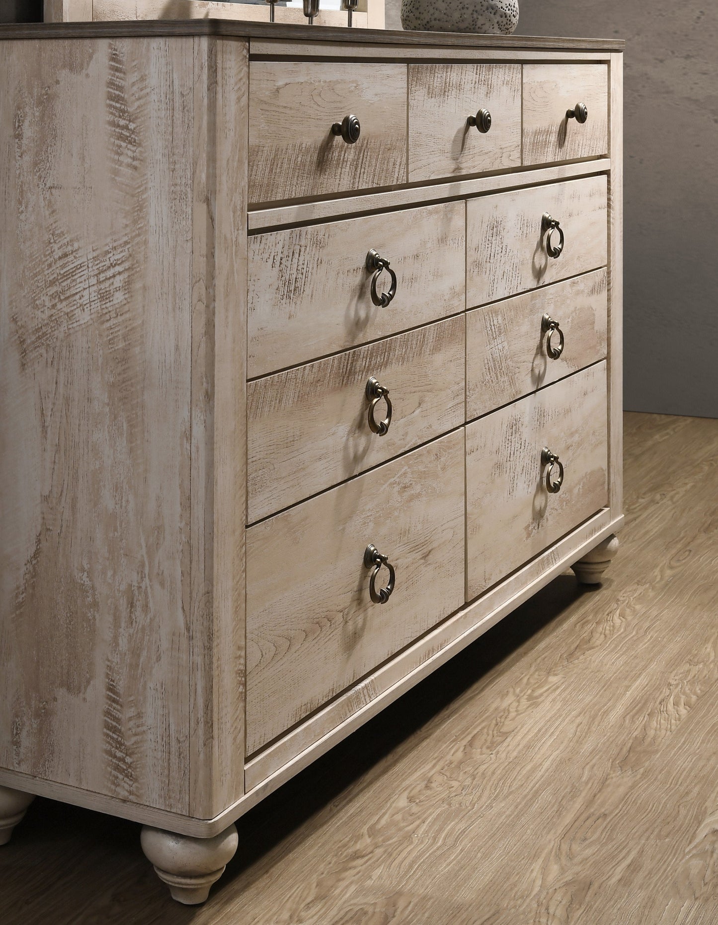 Imerland Contemporary White Wash Finish Patched Wood Top 7-drawer Dresser