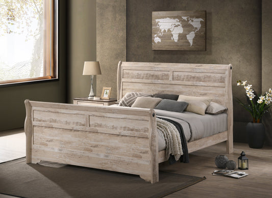 Imerland Contemporary White Wash Finish Sleigh Bed