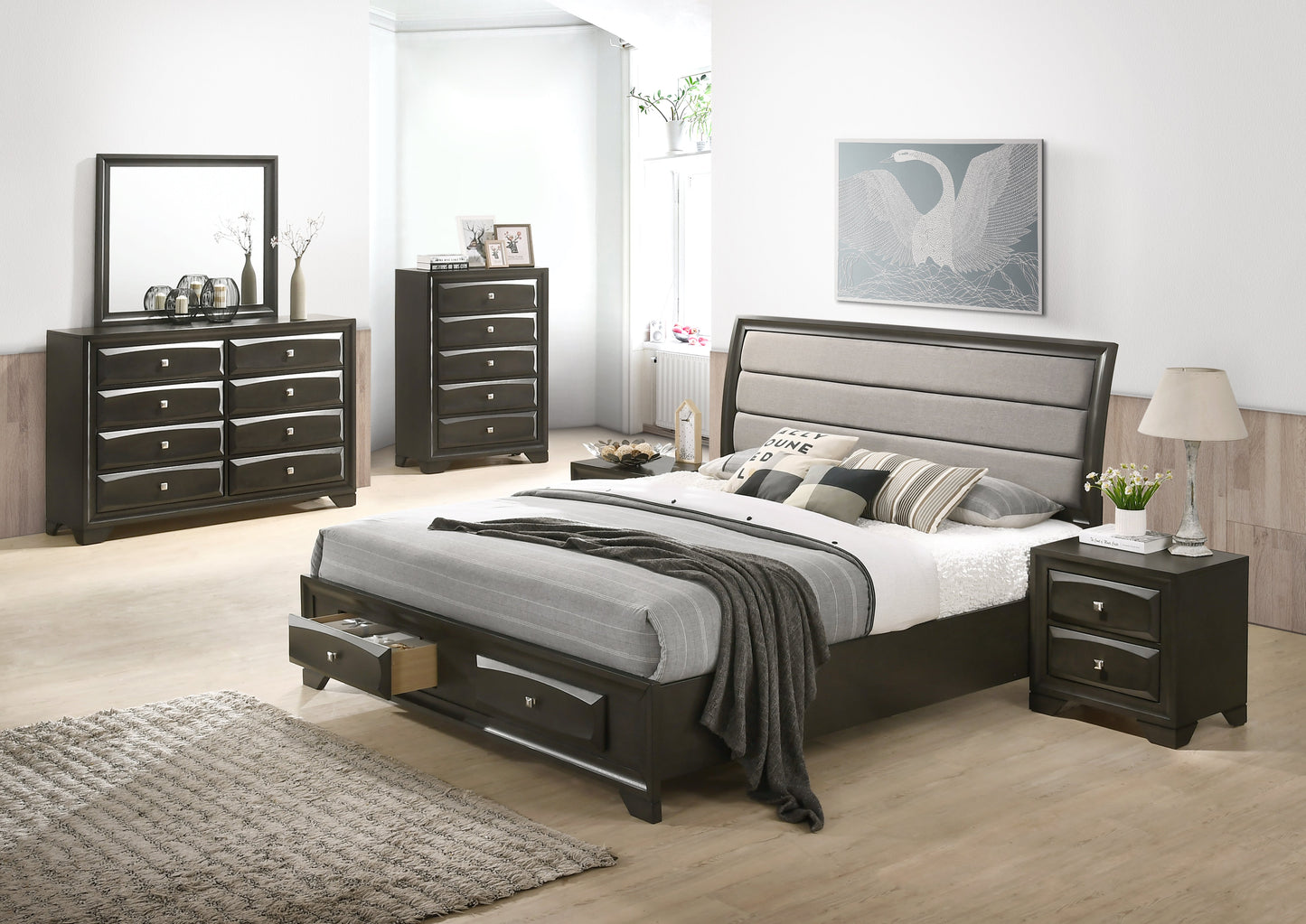 Asger Antique Gray Finish Wood Bedroom Collection
