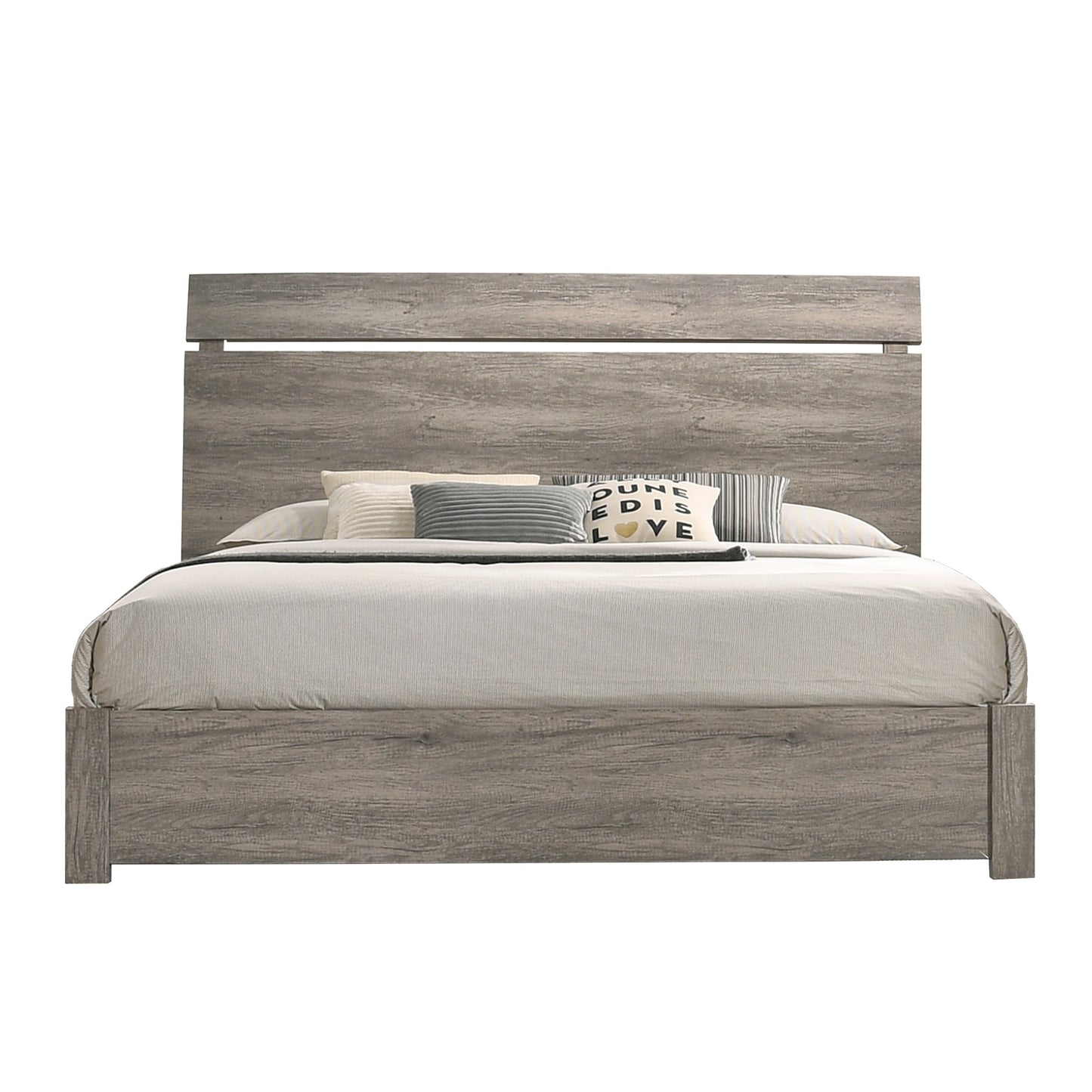 Floren Contemporary Weathered Gray Wood Panel Bed