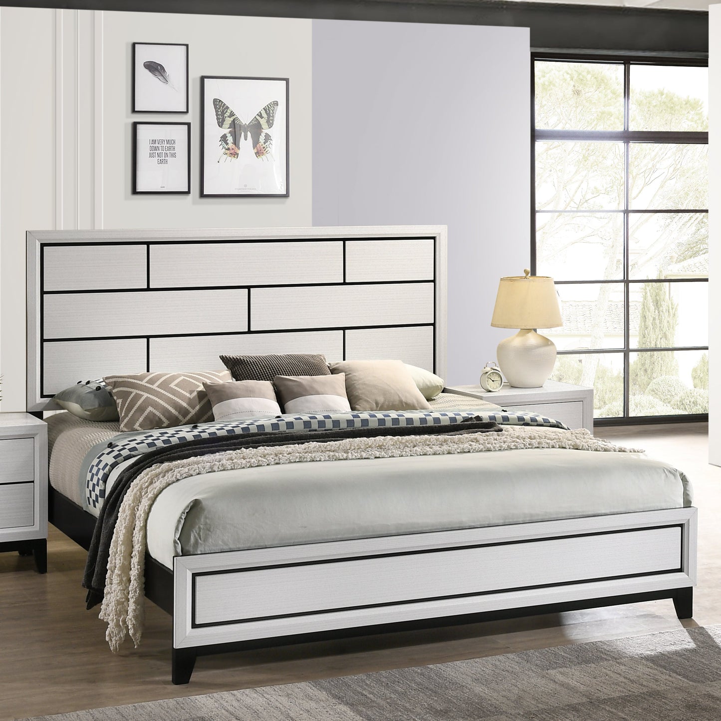 Stout Contemporary Carved Detailed Panel Bed in White