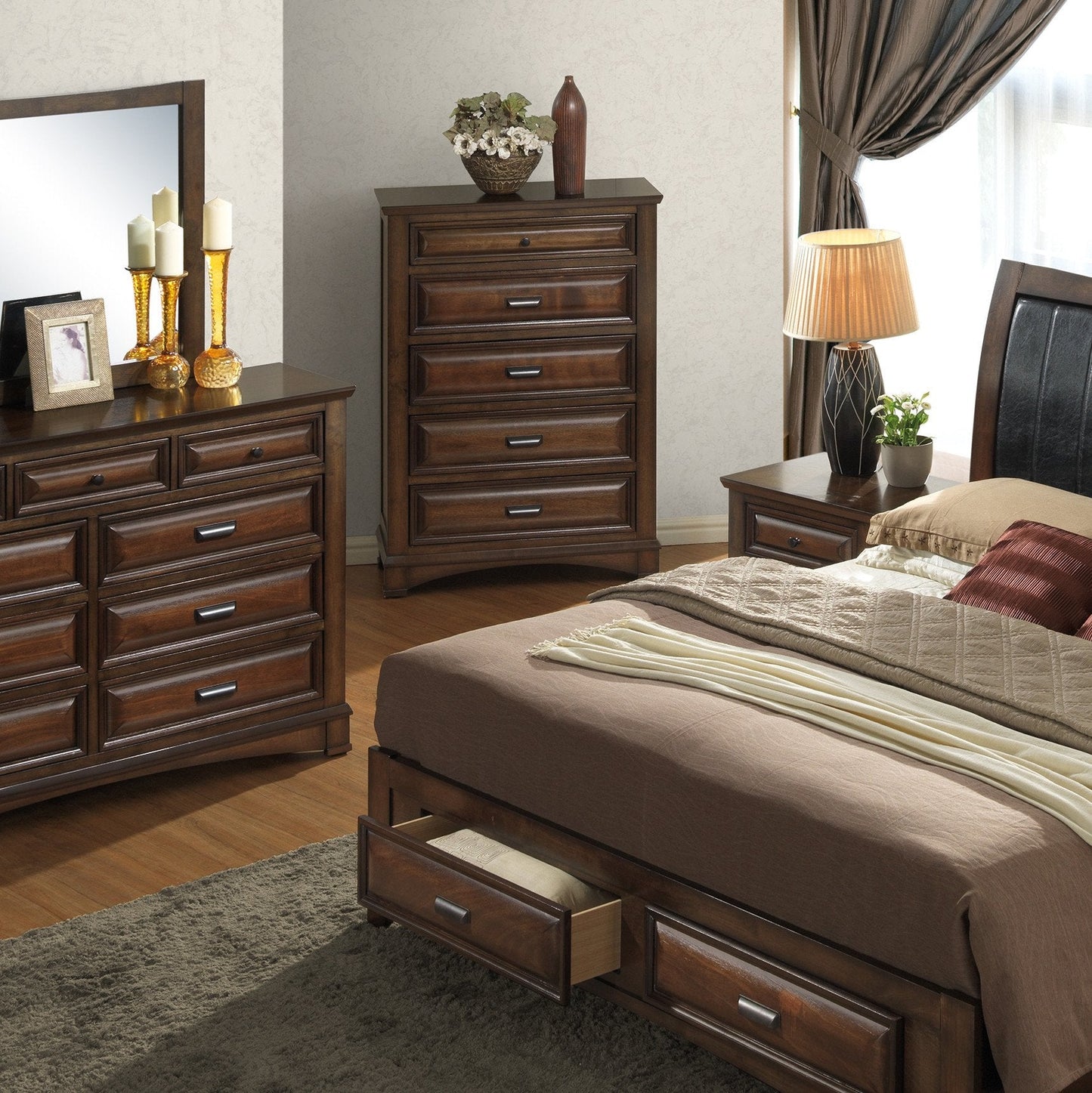 Broval 179 Light Espresso Finish Wood 5 Drawers Chest
