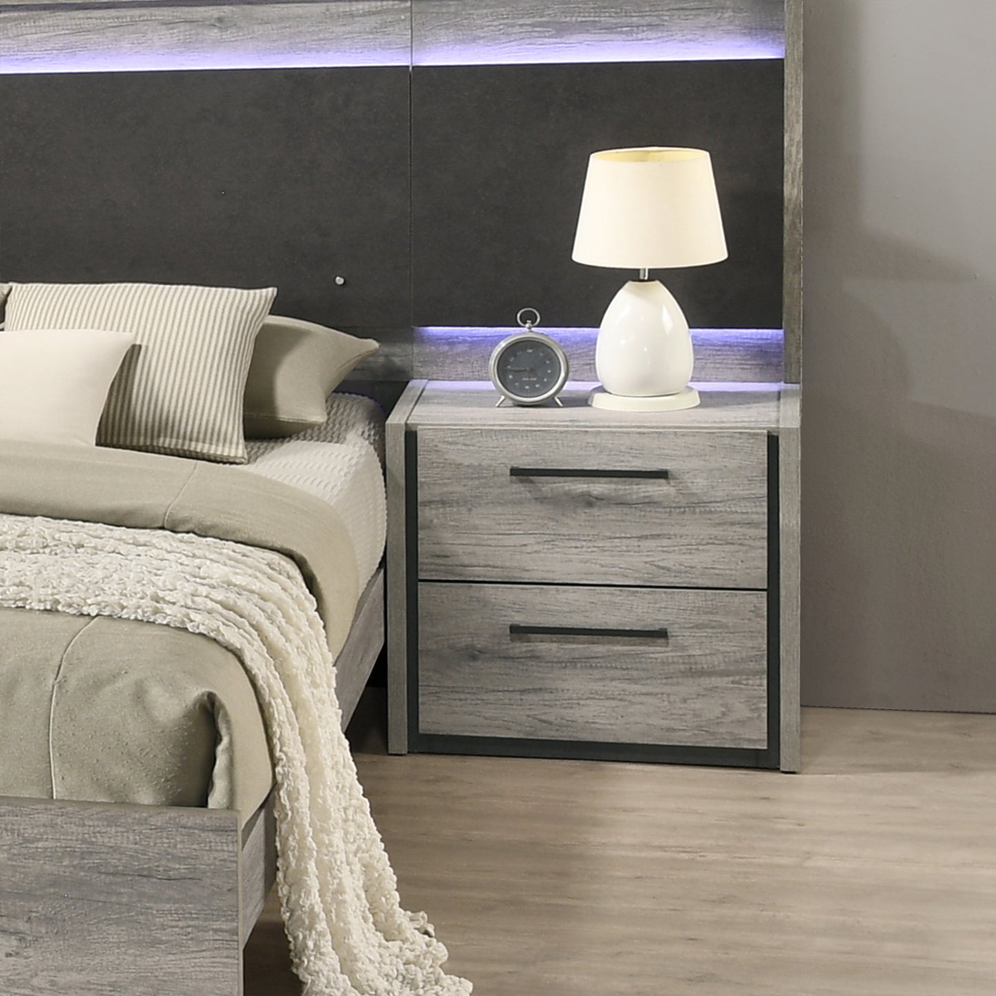 Roundhill Furniture Lenca LED Wallbed Collection - Weathered Gray