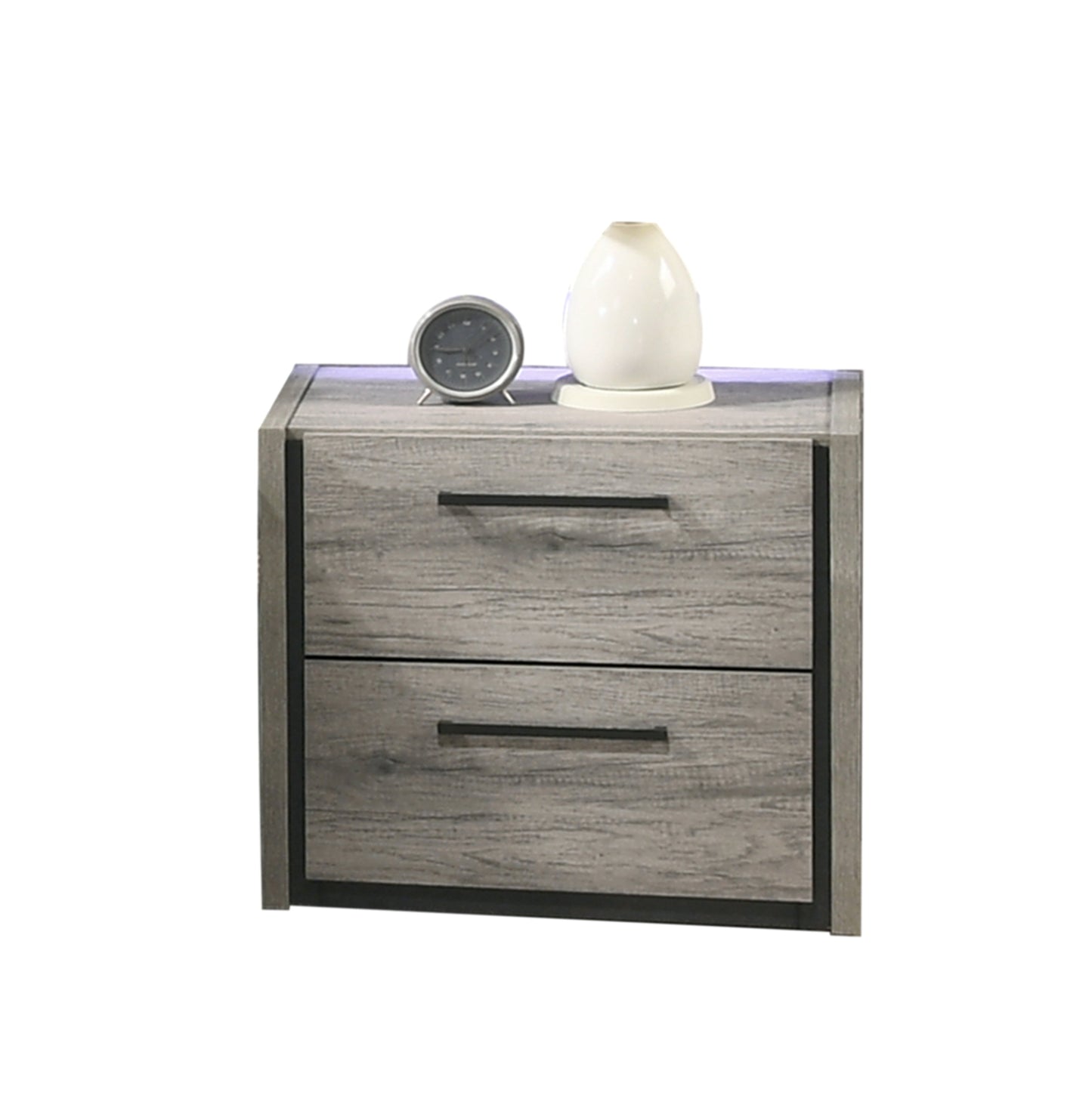 Roundhill Furniture Lenca 2-Drawer Nightstand - Weathered Gray