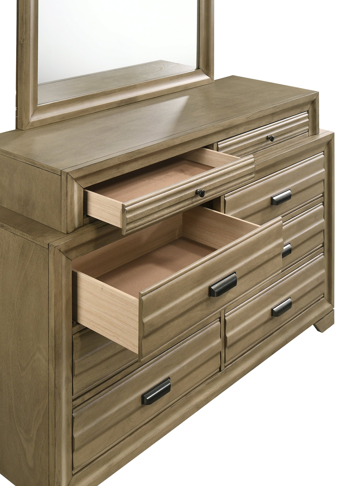 Loiret Light Gray Finish Wood 8-Drawer Dresser with Mirror