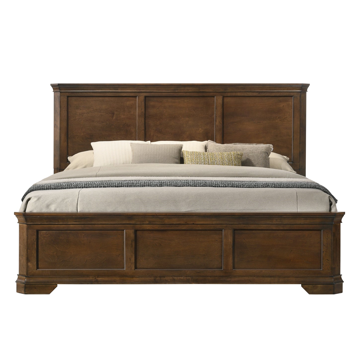 Maderne Traditional Wood Panel Bed, Antique Walnut Finish