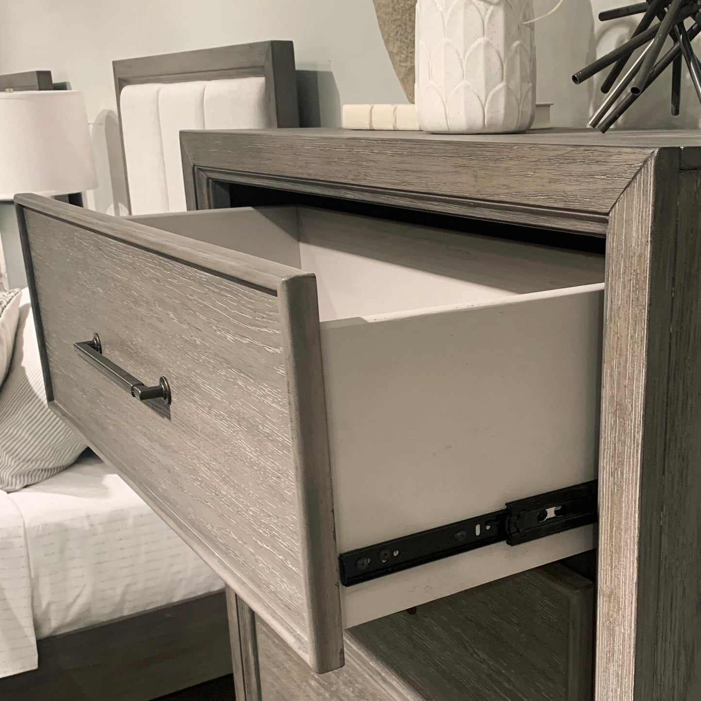 Ennesley Wood 2 Drawers Nightstand with USB Charger, Gray