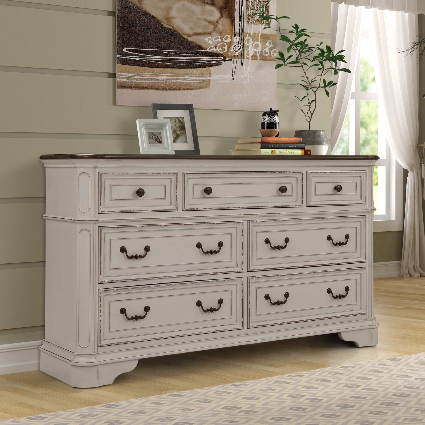 Laval Wood Bedroom Collection, Antique White and Oak