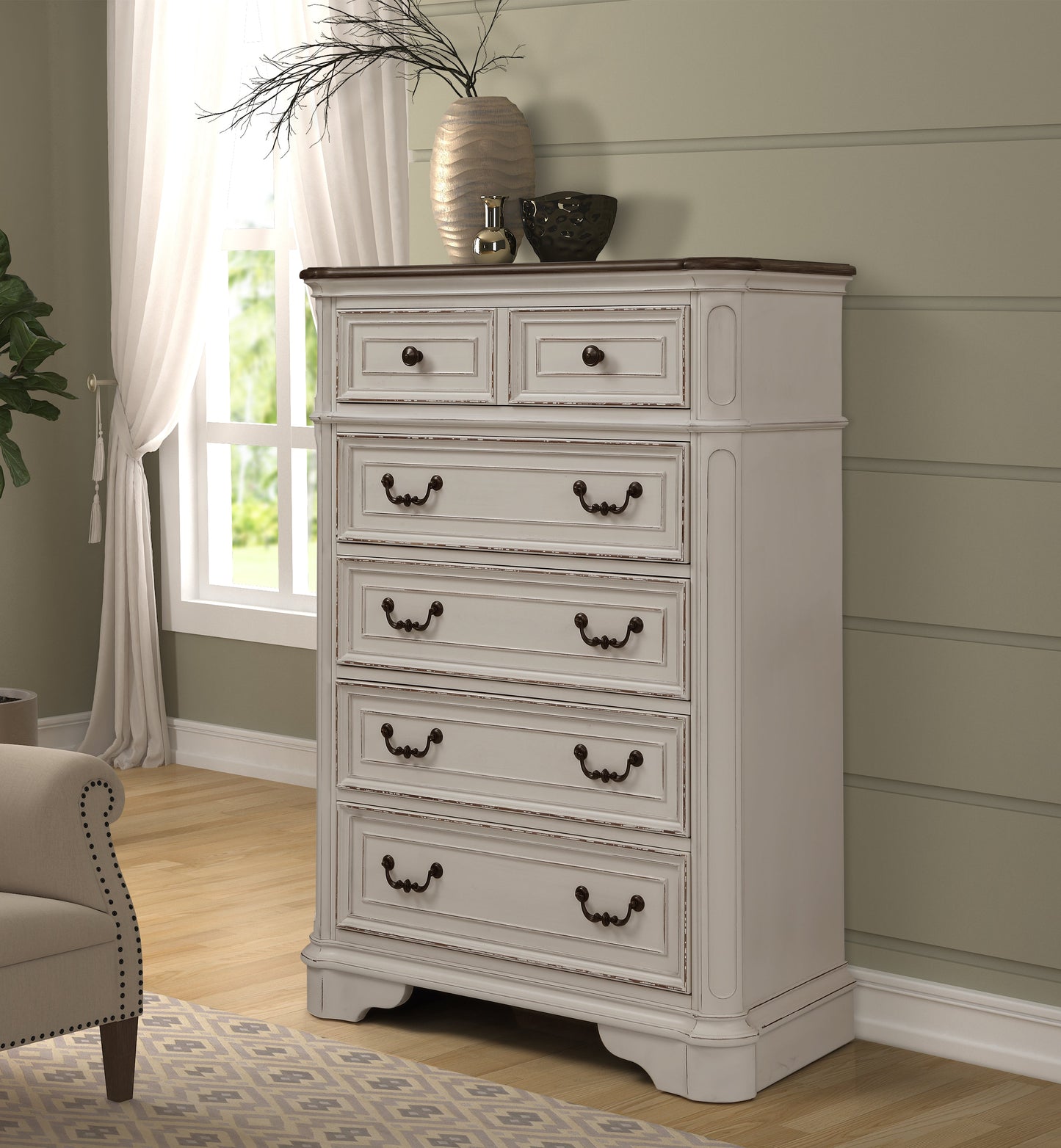 Laval Wood Bedroom Collection, Antique White and Oak
