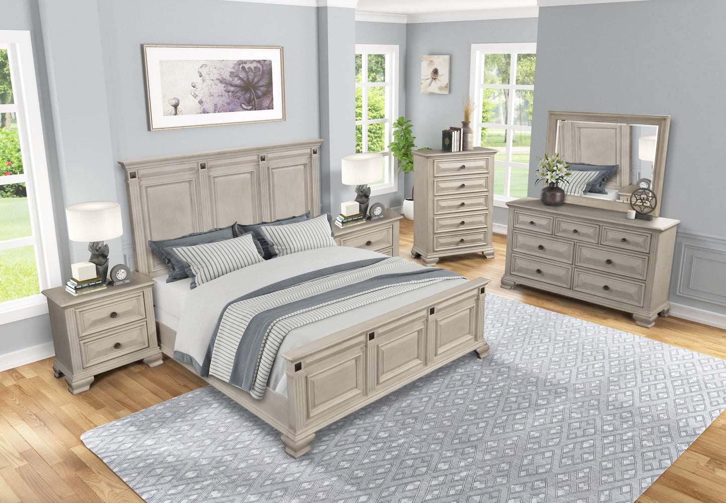 Renova Distressed Parchment Wood Bedroom Collection