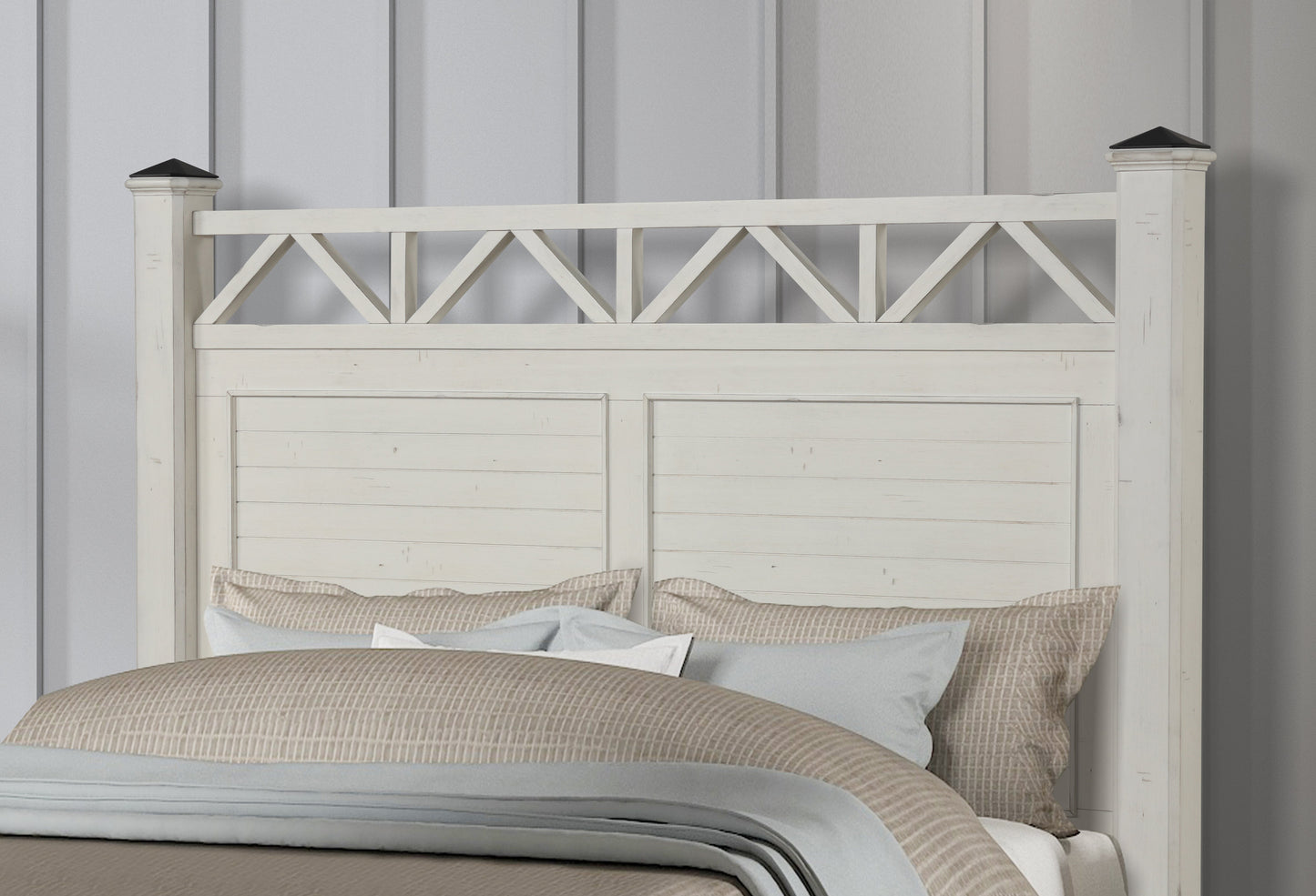 Laria Antique White Finish Wood Panel Bed
