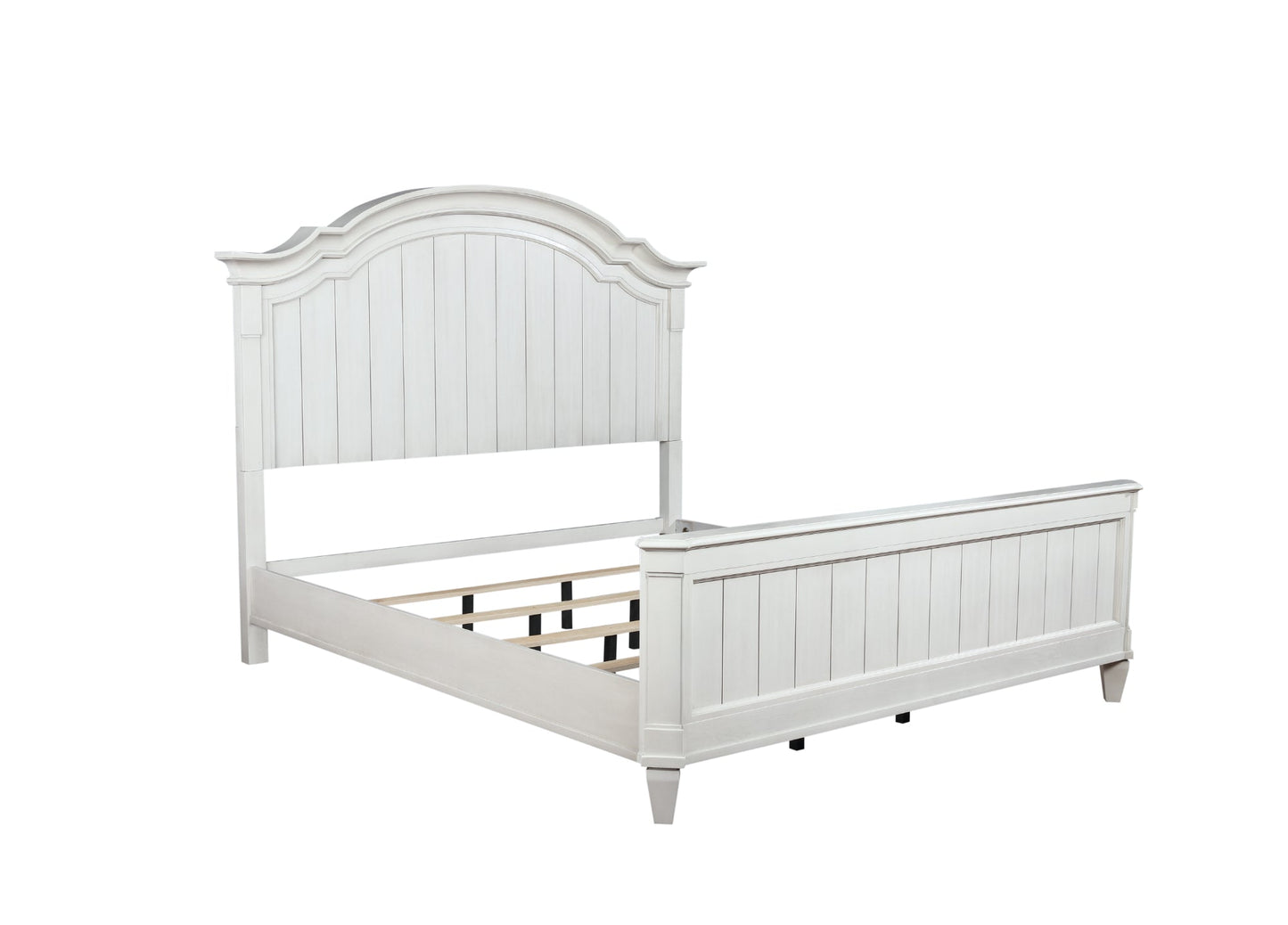 Saline Wood Camelback Planked Bed in White Finish