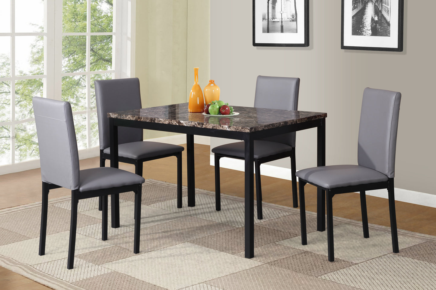 Noyes Faux Leather Seat Metal Frame Gray Dining Chairs , Set of 4