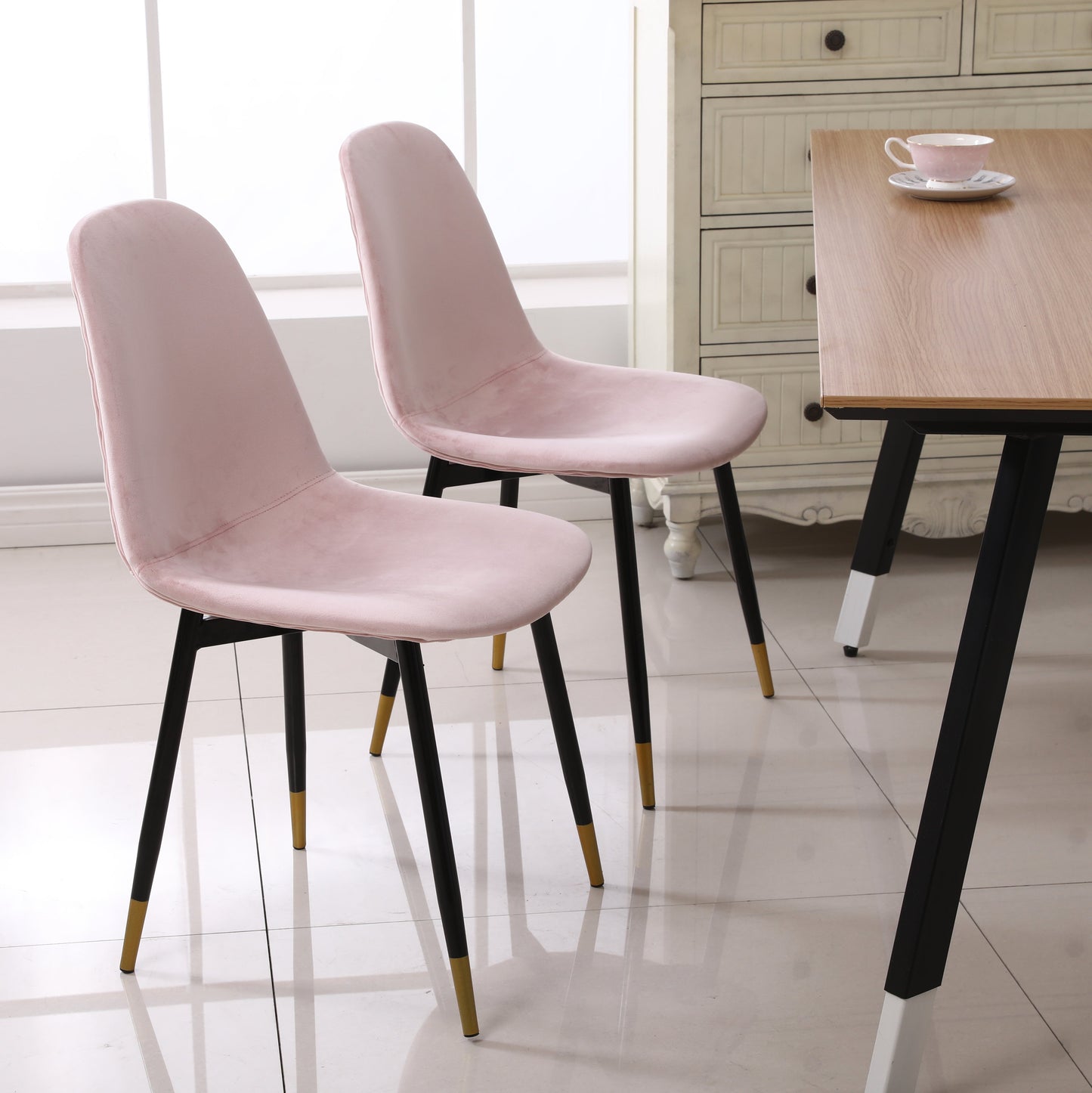 Lassan Contemporary Fabric Dining Chairs, Set of 4, Pink