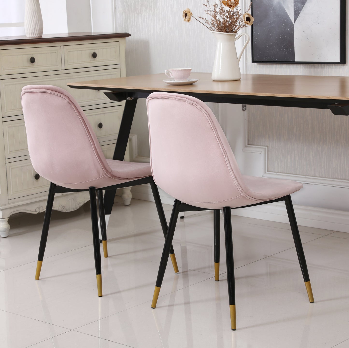 Lassan Contemporary Fabric Dining Chairs, Set of 4, Pink