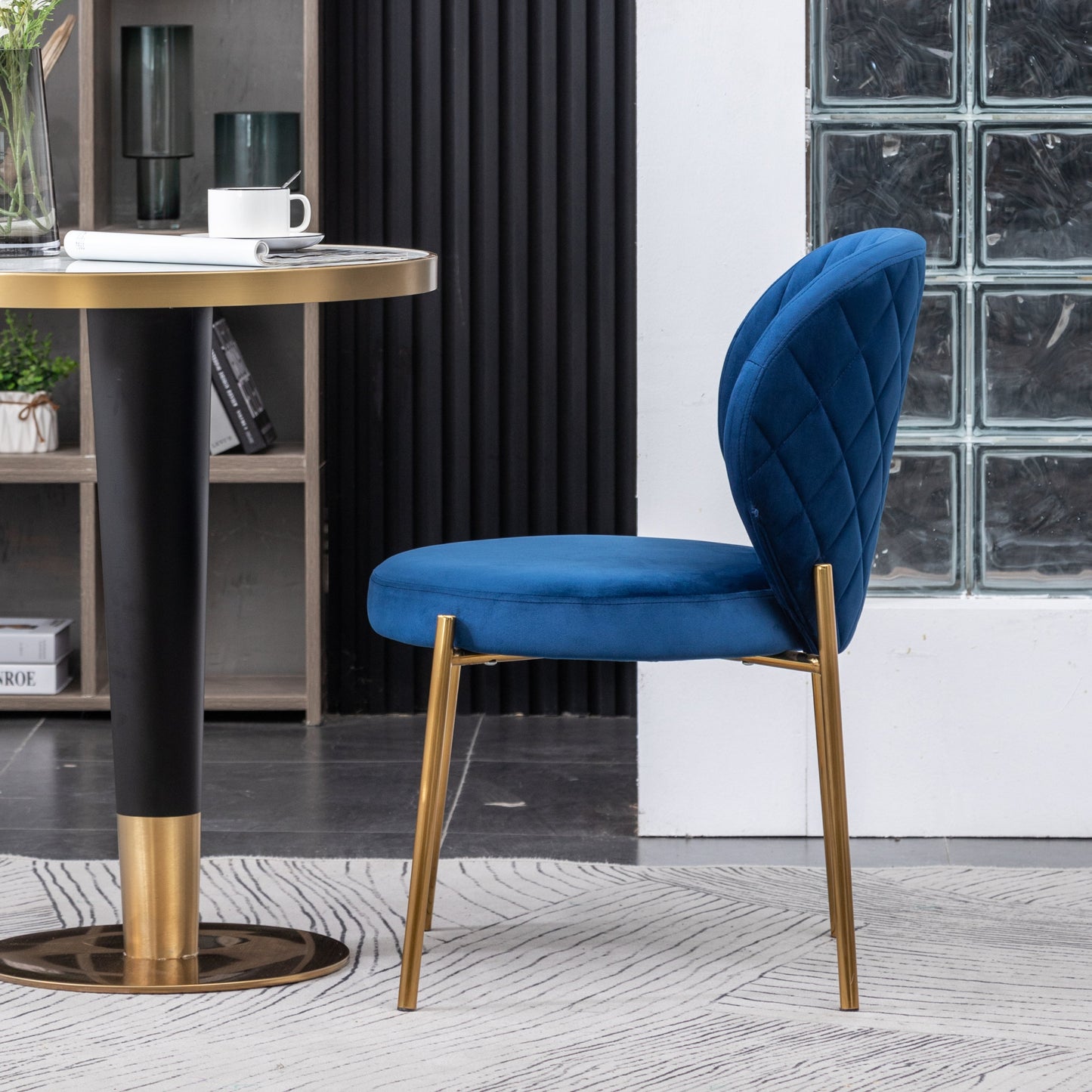 Amoa Contemporary Velvet Upholstery Dining Chair, Blue