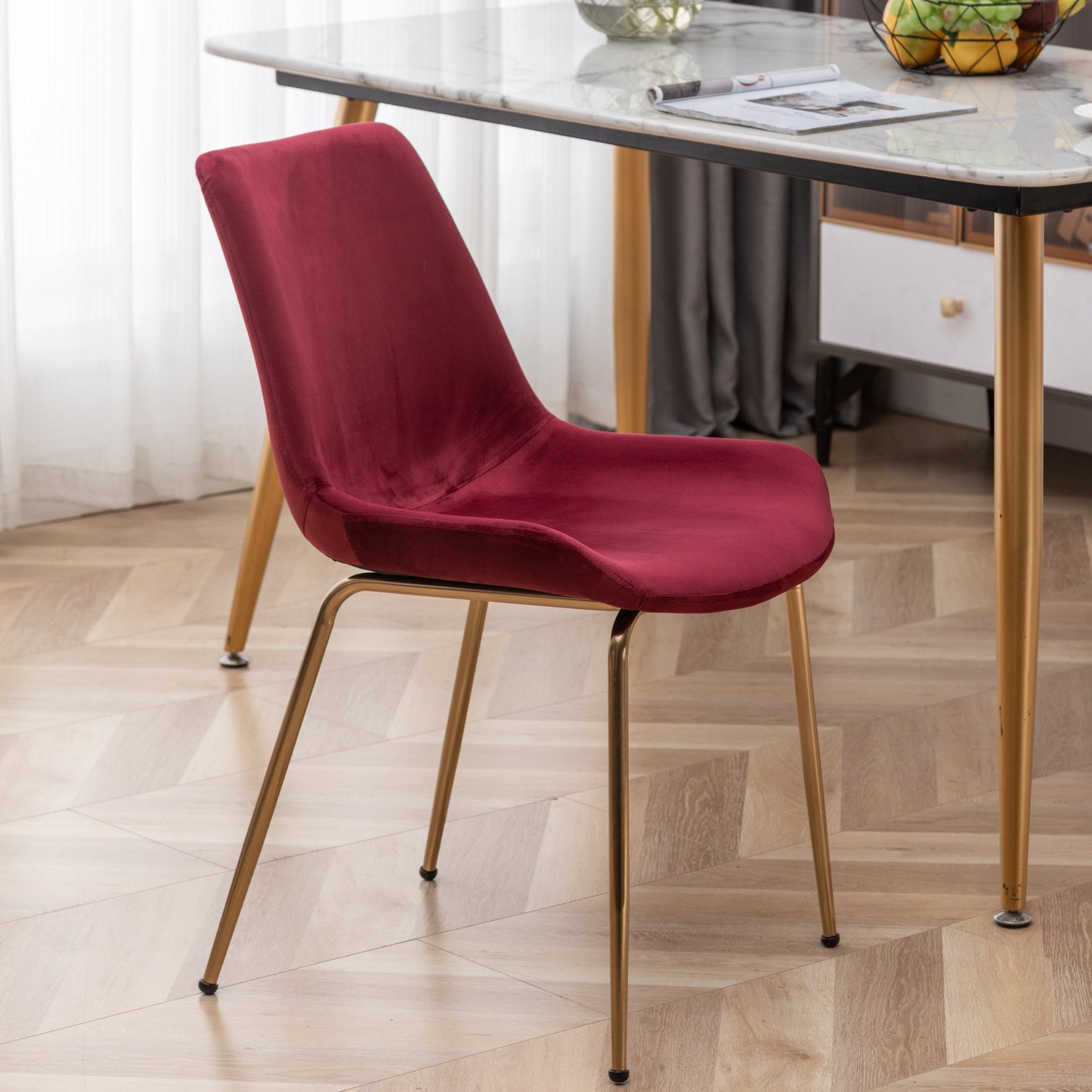 Roundhill Furniture Aufurr Modern Velvet Dining Chair, Set of 2, Red