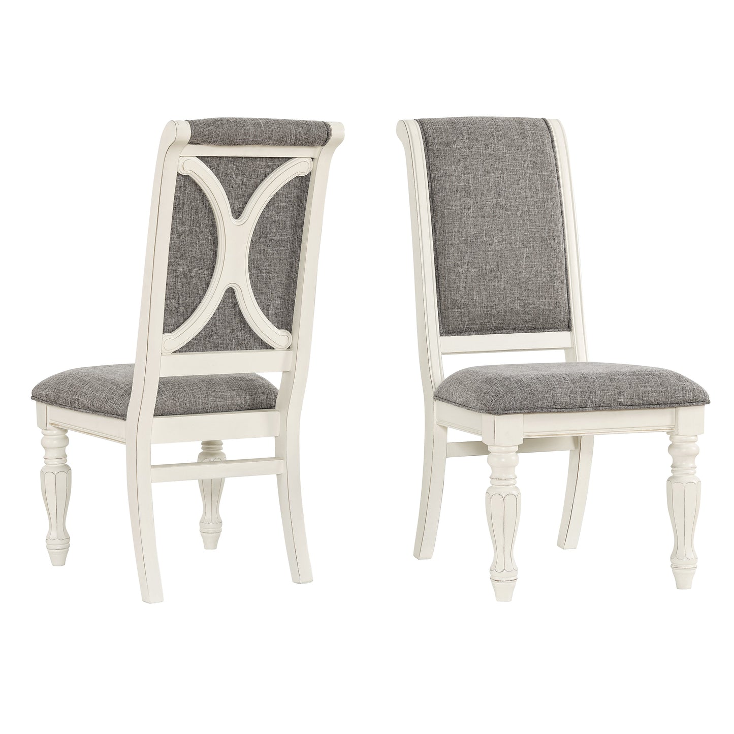 Roundhill Furniture Belleza Antique White Solid Wood Upholstered Dining Chairs, Set of 2
