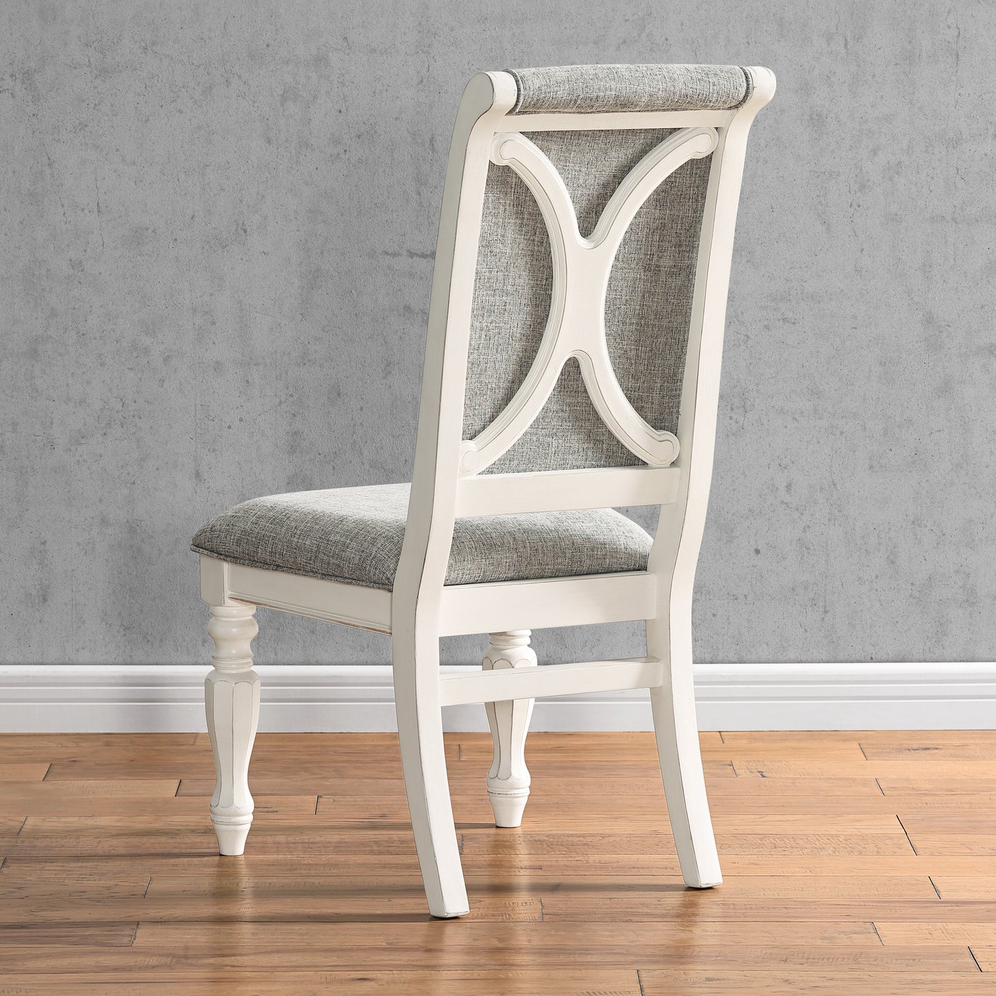 Roundhill Furniture Belleza Antique White Solid Wood Upholstered Dining Chairs, Set of 2