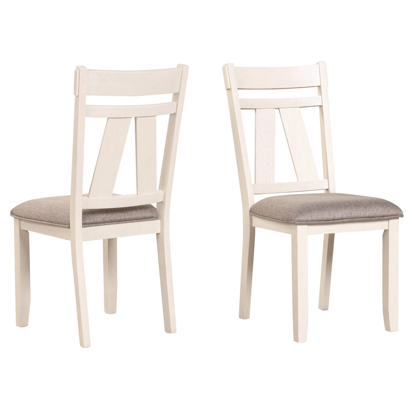 Roundhill Furniture Fasena Off White Solid Wood Slat Back Upholstered Dining Chairs, Set of 2