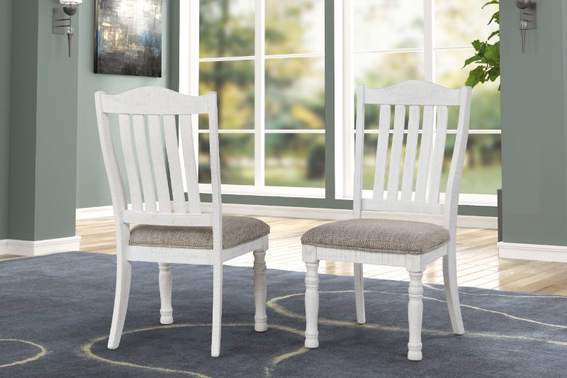 Ebret Farmhouse Two-tone Distressed Wood Dining Chairs, Set of 2, Brown and White